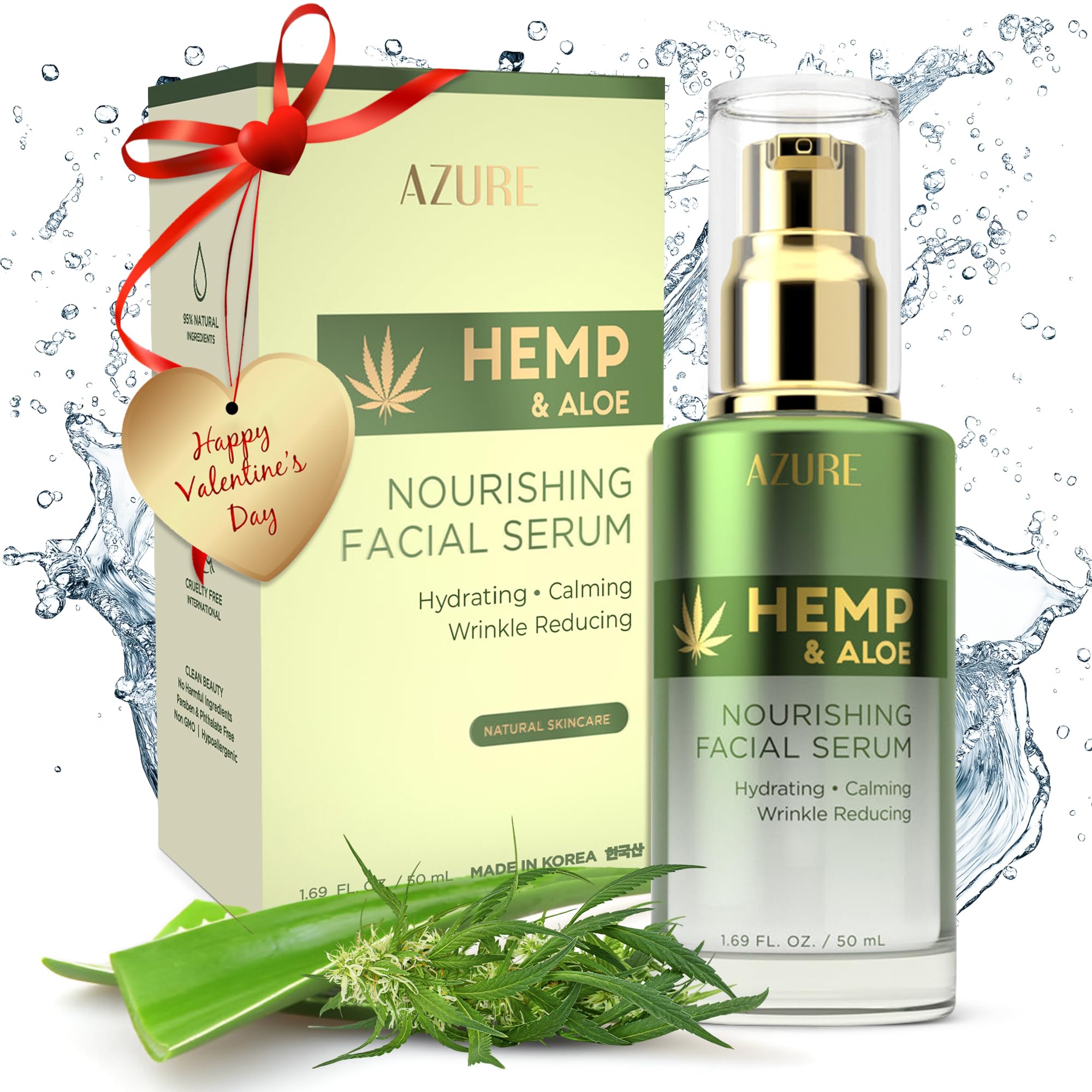 K Beauty Hemp & Aloe Face Serum - Wrinkle & Dark Spot Care for Hydrated Skin - Dermatologist Tested