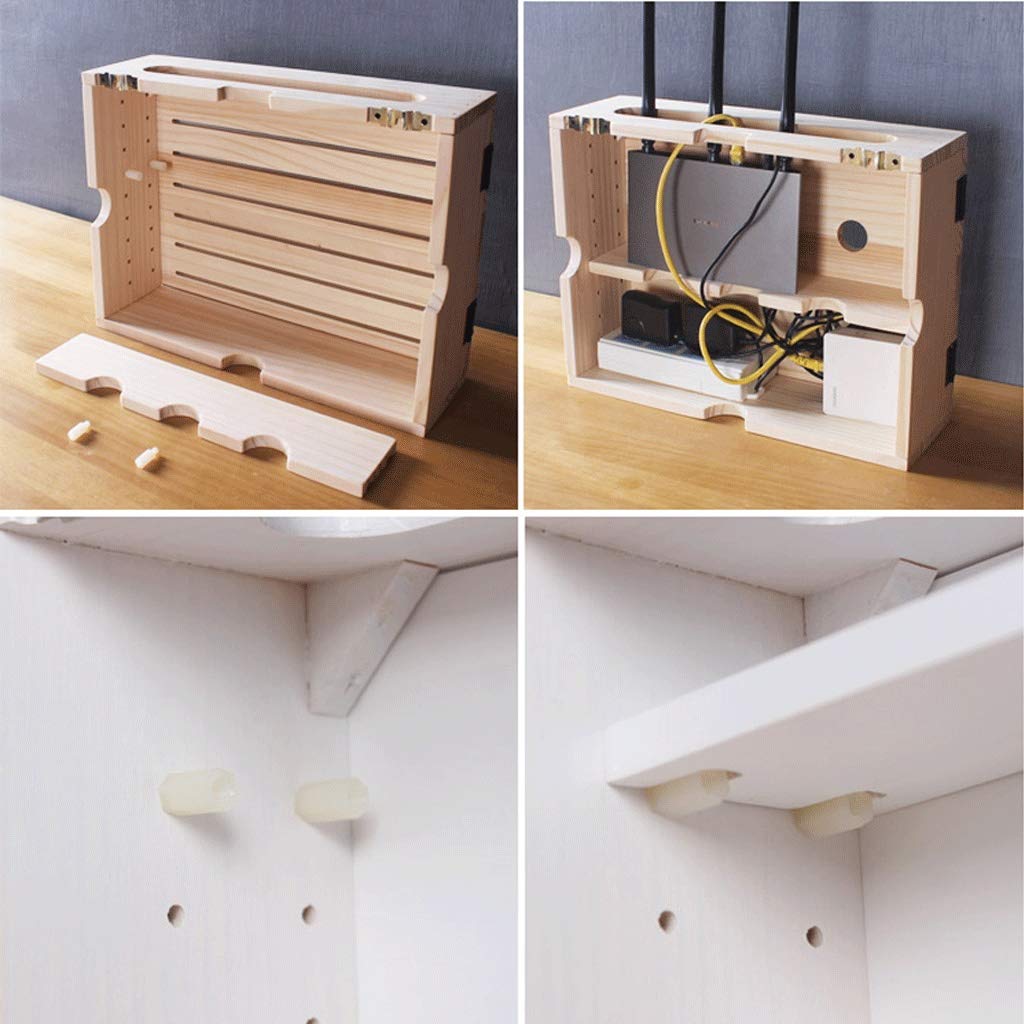 White Wireless Router Storage Shelf - Wall-Mounted WiFi Router Organizer Box with Cable Management & Socket Cover, Floating Shelf (40cm Inner Diameter) - Perfect for Home Office & Living Room Network Setup