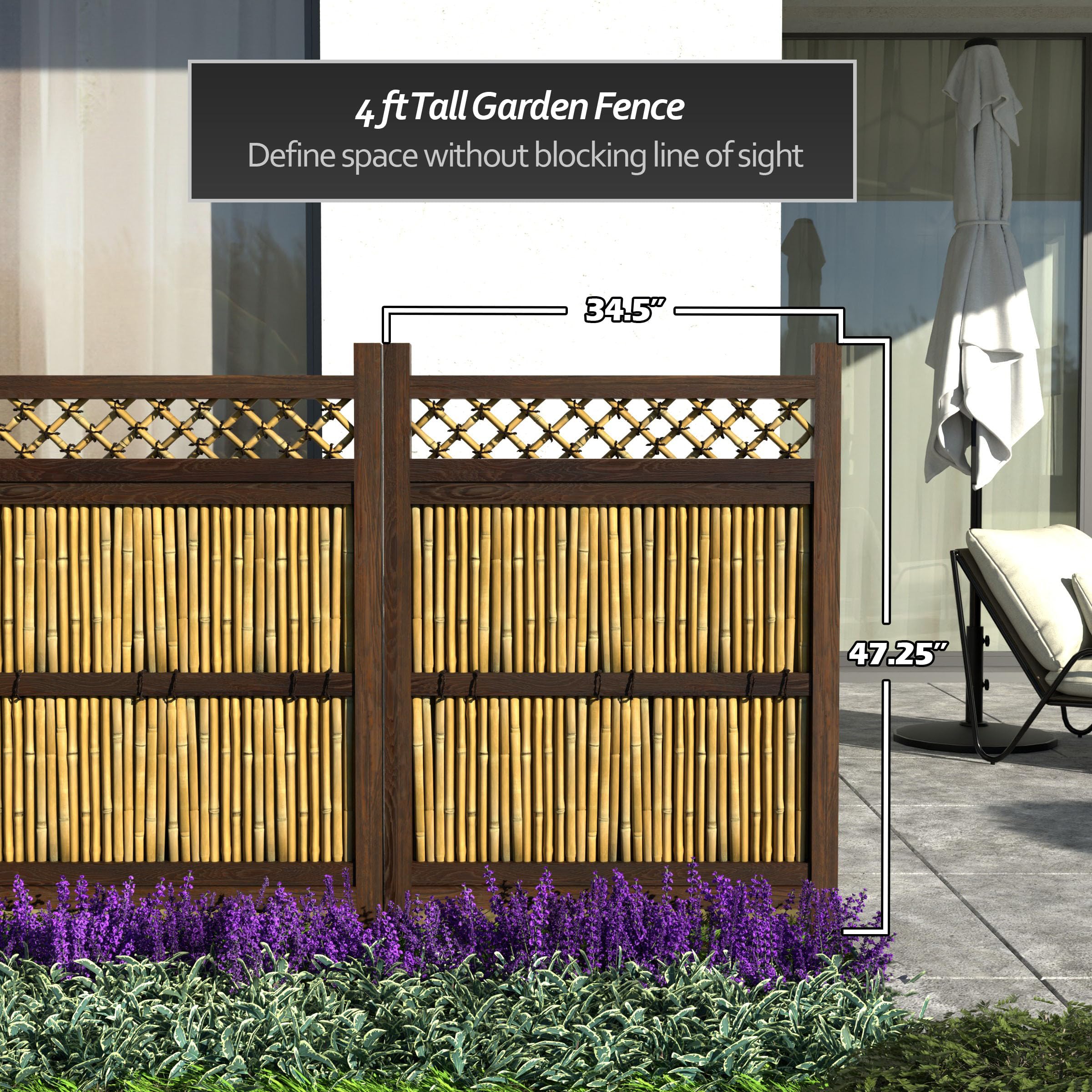 Japanese Bamboo Zen Garden Fence Panel - 4ft x 3ft Red Lantern Decorative Outdoor Privacy Screen for Patio, Yard & Asian-Themed Landscaping