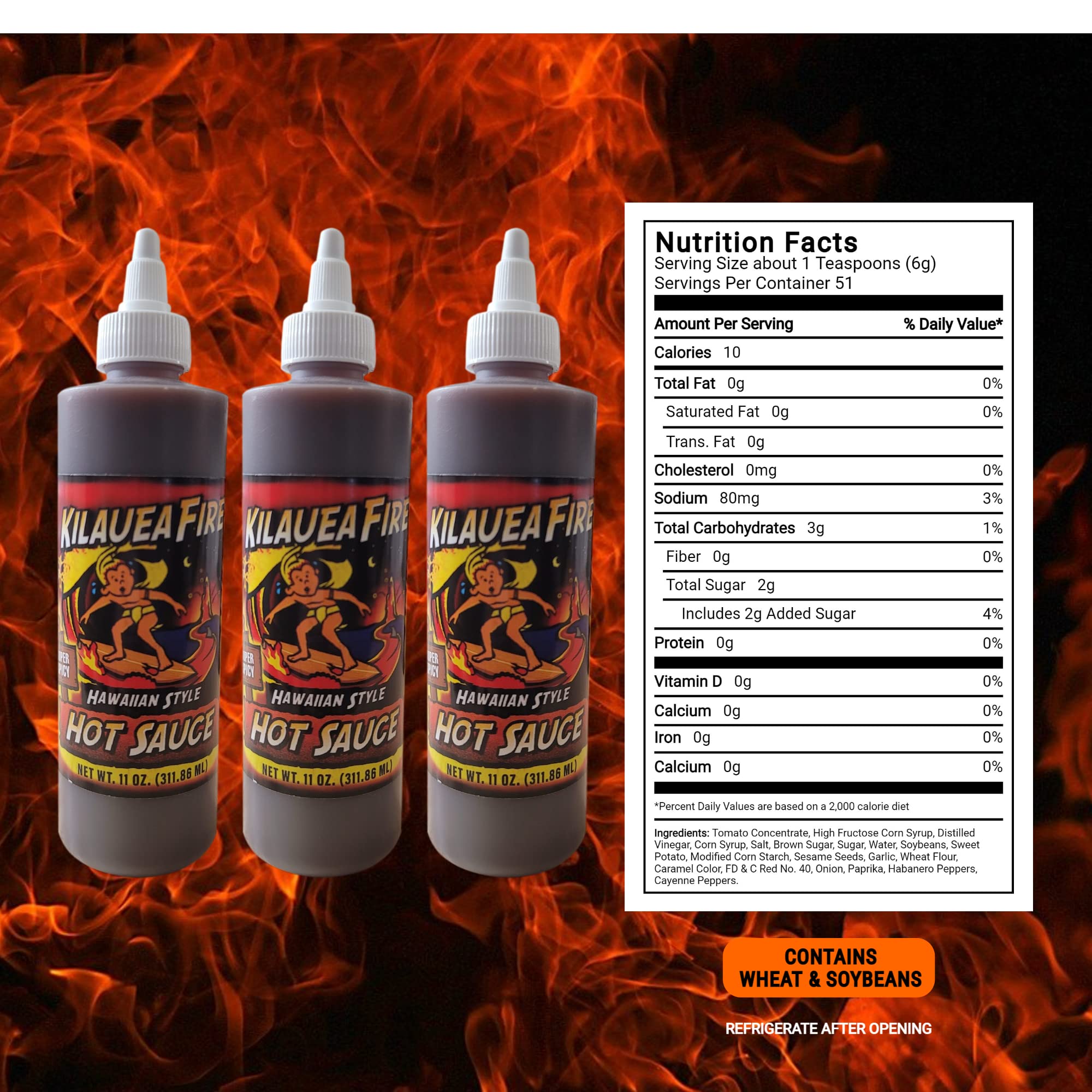 Kilauea Fire Hot Sauce - 11 fl.oz. Bottle (Pack of 3) | Extra Spicy Chili Pepper Sauce for Tacos, Wings & BBQ | Gourmet Hot Sauce for Cooking & Gifts