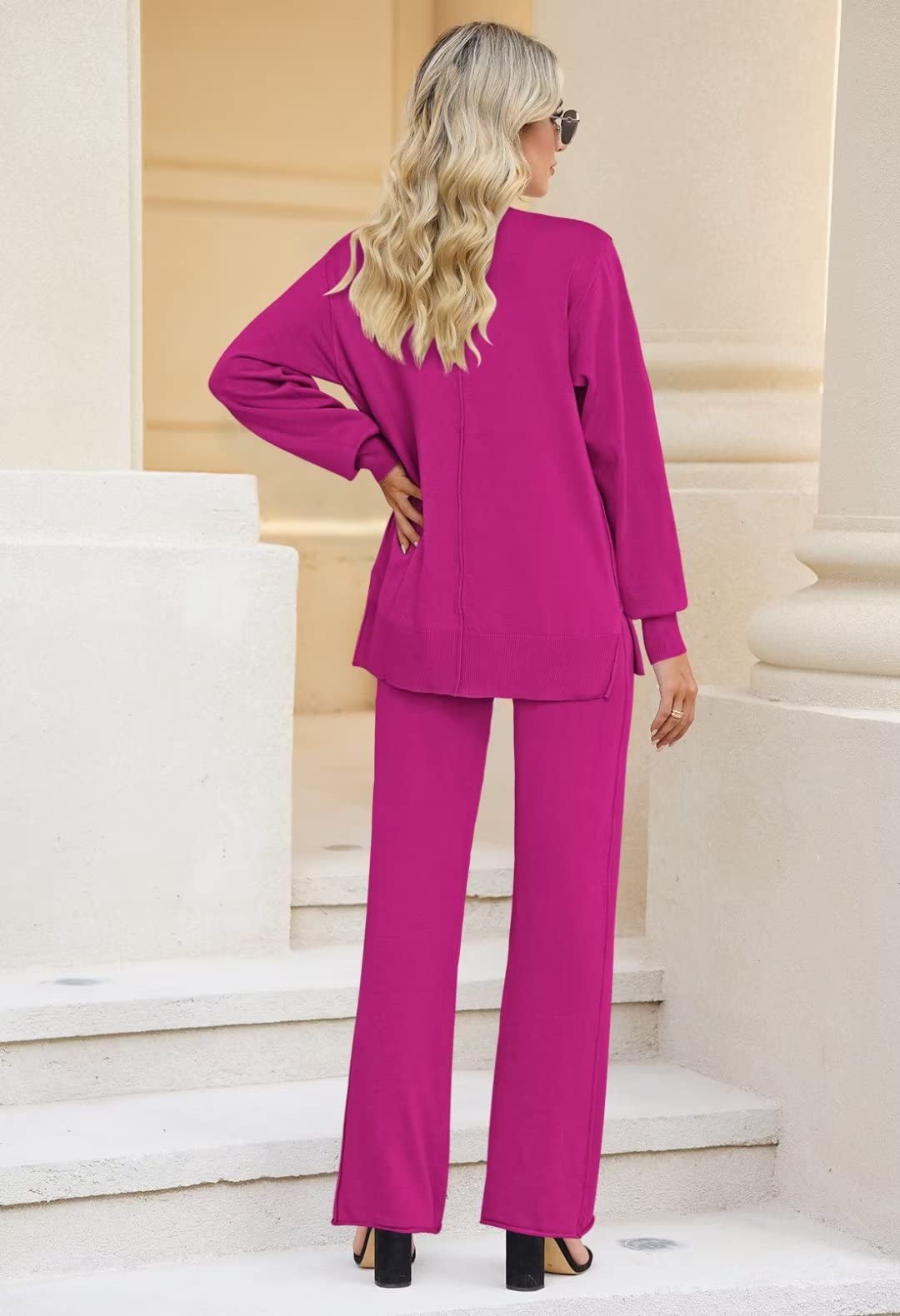 Linsery Women's 2-Piece Knit Sweater and Wide Leg Pants Lounge Set - High Neck Pullover & Comfortable Sweatpants Outfit for Casual Wear, Home, Travel & Relaxation