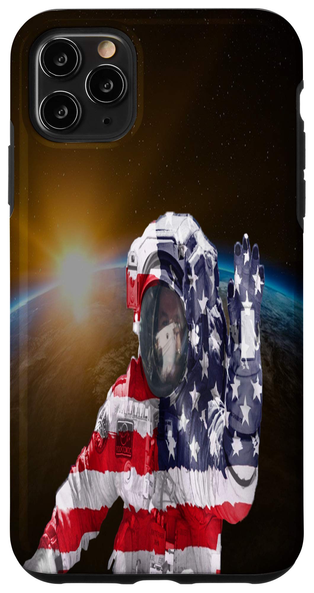 iPhone 11 Pro Max Case - American Flag Astronaut Space Walk Design with Earth Sunrise | Protective Phone Cover for Travel, Work & Everyday Use