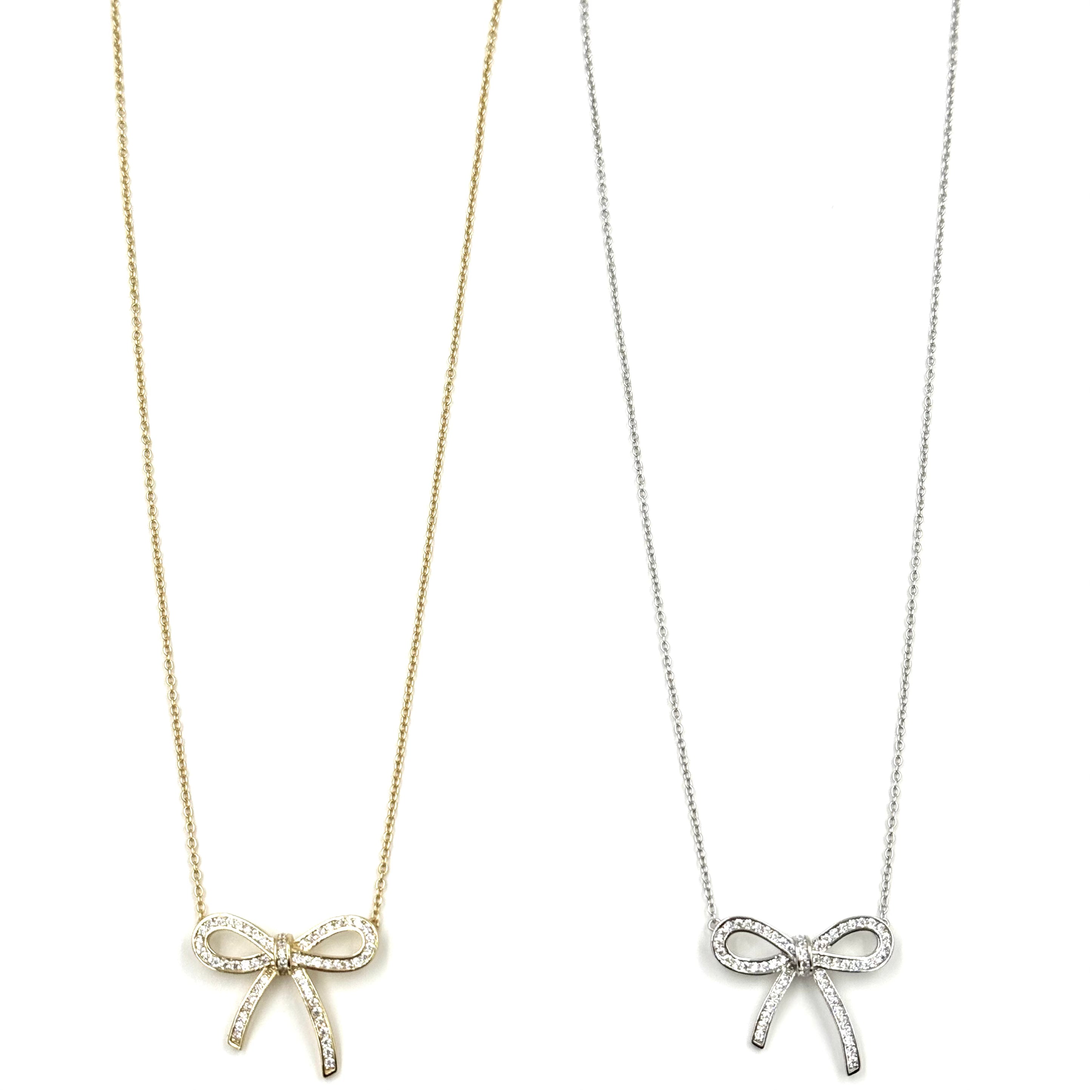 Ashley Gold Sterling Silver CZ Bow Design Necklace - Elegant Jewelry Gift for Women, Perfect for Parties, Weddings & Special Occasions