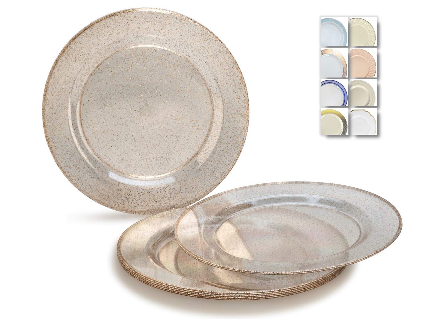 60-Pack Heavyweight Disposable Plastic Plates - 7.5'' Appetizer/Dessert Plates, Clear with Gold Glitter - Perfect for Weddings, Parties & Special Occasions