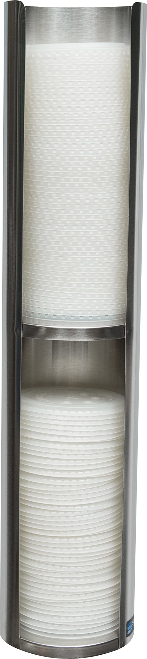 San Jamar Stainless Steel Wall-Mounted Lid Dispenser - Holds 24-46 Oz Cups with Dual Lid Capacity - Ideal for Restaurants, Cafes, Fast Food Chains & Commercial Kitchens - 23.5 Inch Silver Organizer for Food Service Efficiency
