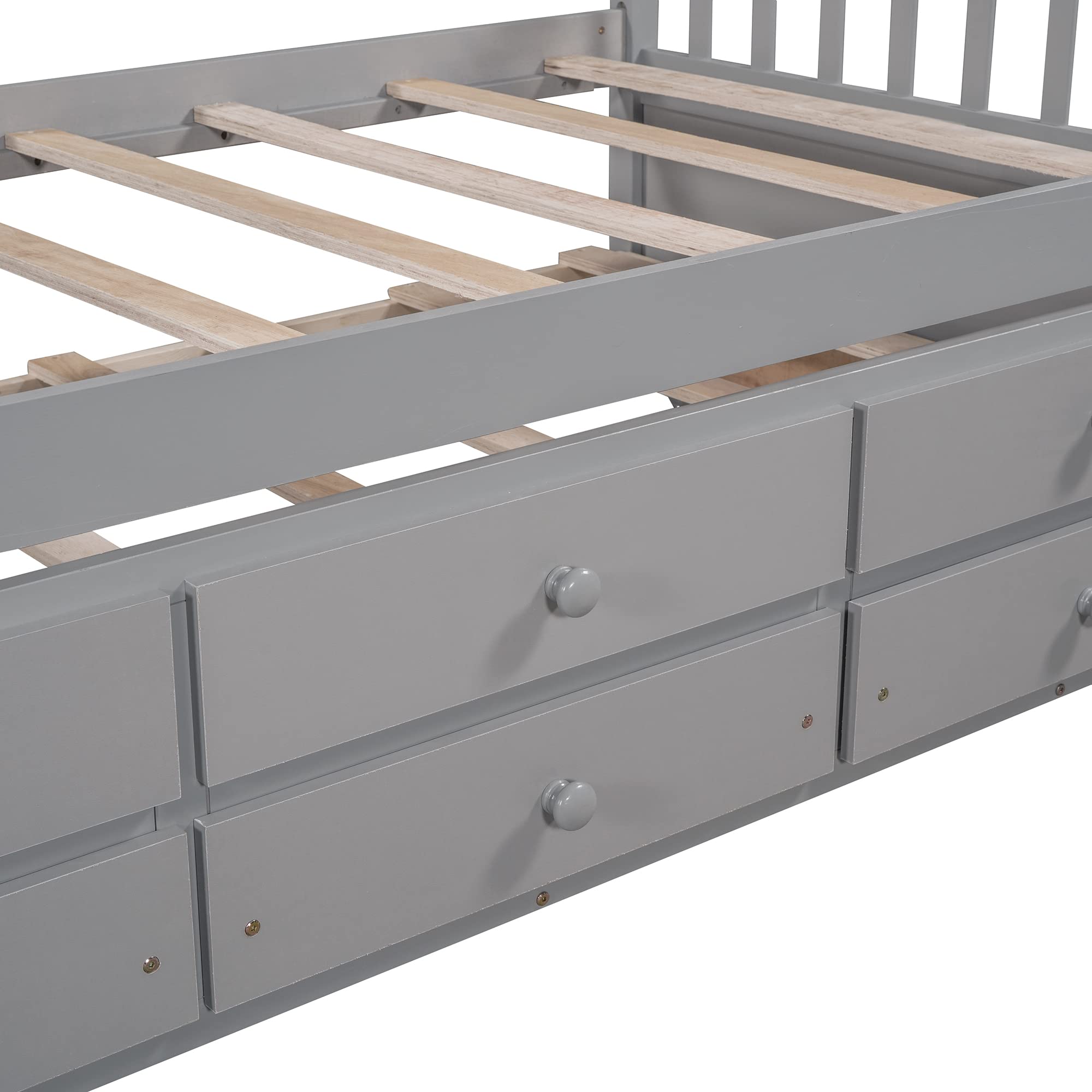 Twin Size Daybed with Trundle - Pinewood Platform Bed Frame with 3 Storage Drawers, Convertible Sofa Bed for Kids & Teens Bedroom - Space Saving Gray Furniture for Guest Room, Dorm or Small Spaces