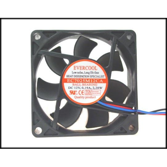 Evercool 70x70x25mm Ball Bearing Cooling Fan - High Performance PC Case Fan for Computer, Gaming Rig & Electronics Cooling - EC7025M12CA