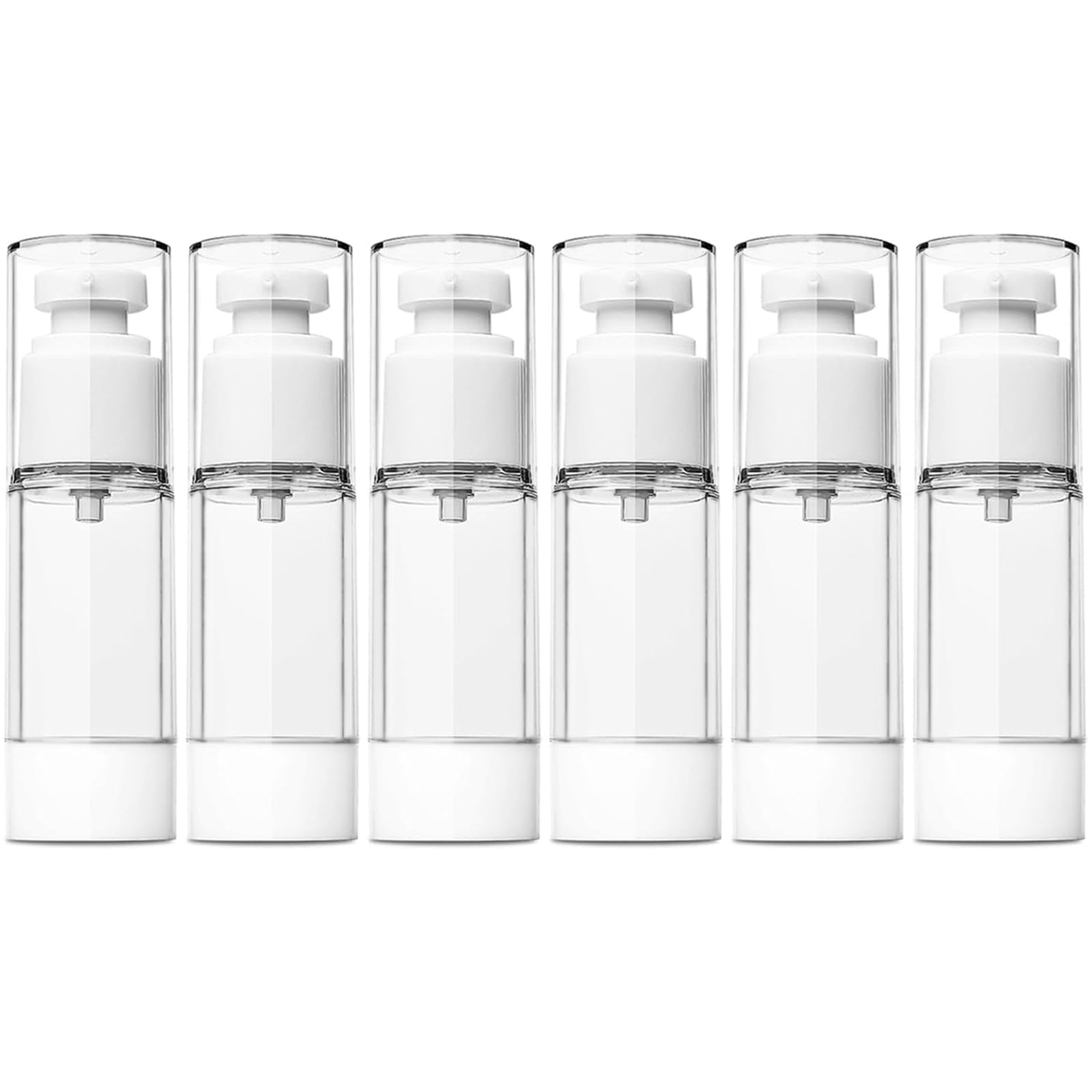TUZAZO 6 Pack 1 Oz/30 ML Clear Airless Pump Bottles - Refillable Travel Size Plastic Cosmetic Containers for Foundation, Cream, Shampoo & Lotion - Perfect for Toiletry Kits, Makeup Organizers & Skincare Storage