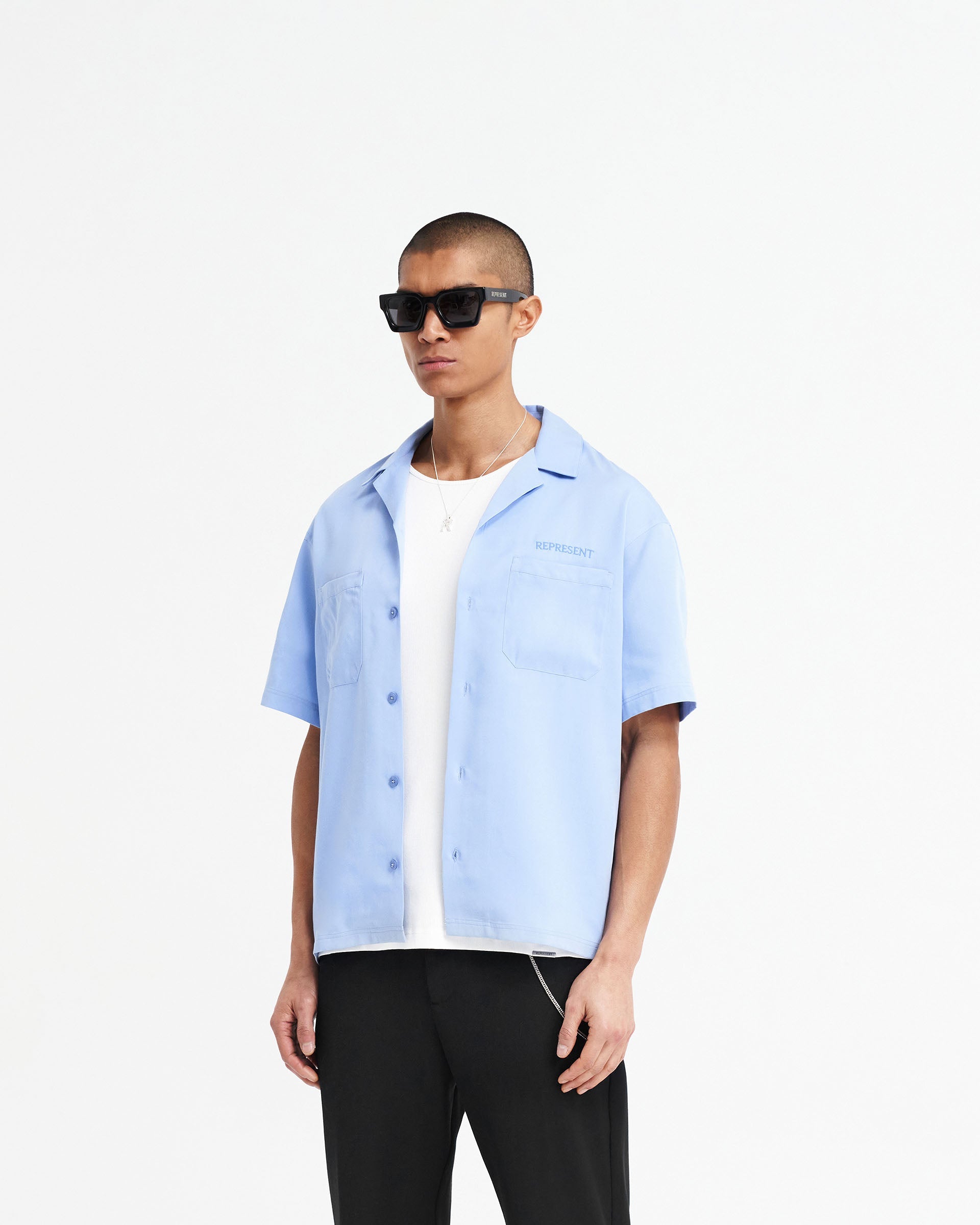 Vintage Style Bowling Shirt for Men - Classic Vista Blue Color - Perfect for Bowling Leagues, Retro Parties & Casual Wear