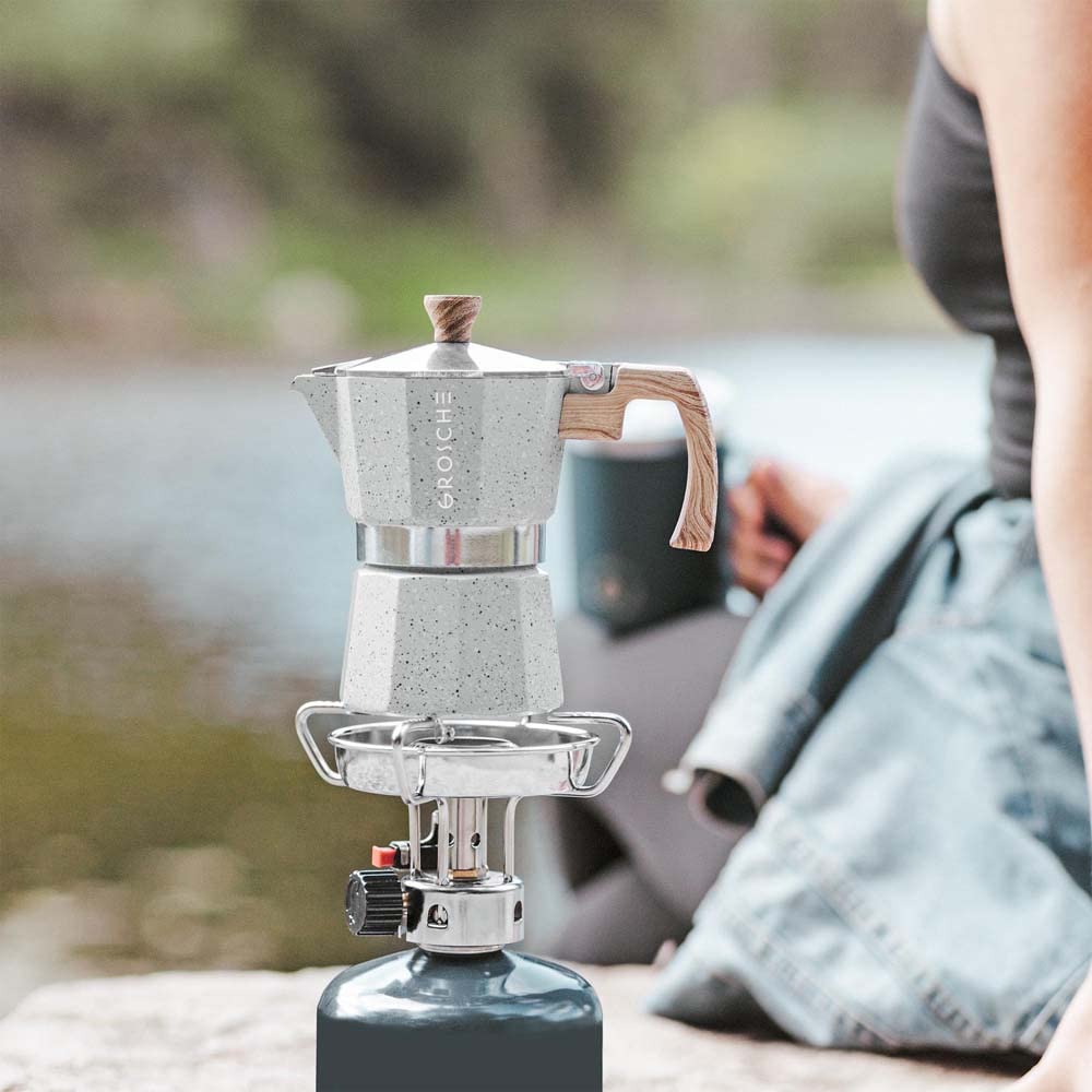 GROSCHE Milano Moka Pot - 6 Cup Stovetop Espresso Maker, Italian Coffee Percolator for Home & Office - Perfect for Camping, Travel & Gifts (Grey)