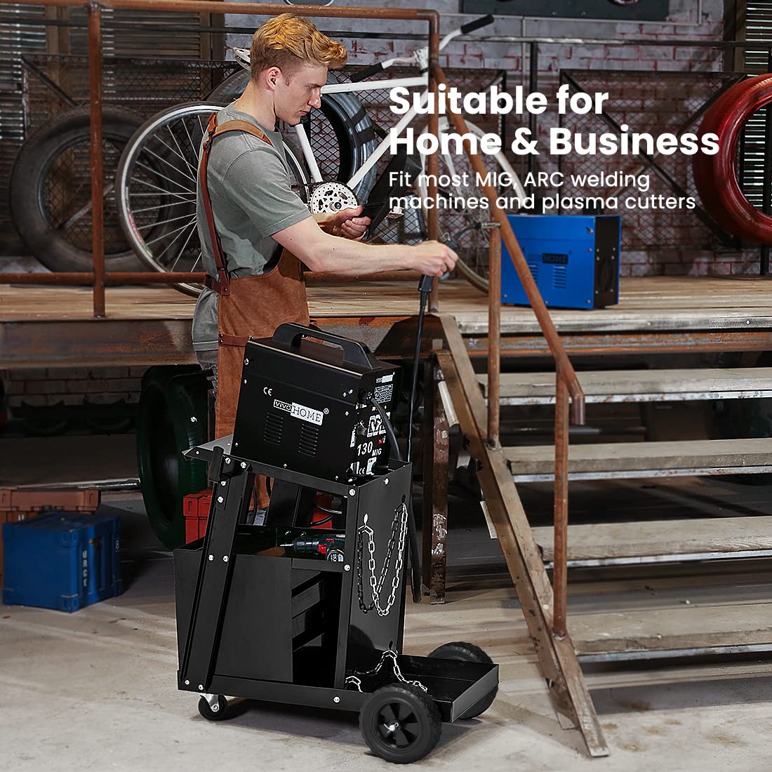 VIVOHOME Heavy Duty Rolling Welding Cart with 4 Storage Drawers, Upgraded Locking Wheels & Gas Cylinder Holder - Portable Workstation for TIG/MIG Welders, Plasma Cutters - Perfect for Garage, Workshop & DIY Metal Fabrication Projects