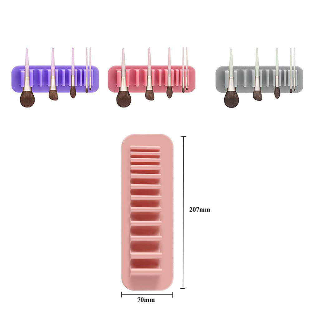 Wall Mounted Silicone Makeup Brush Holder & Toothbrush Organizer - 11 Hole Drying Rack for Bathroom Counter, Vanity & Shower - Space Saving Grey Brush Storage Solution for Makeup Artists & Home Use