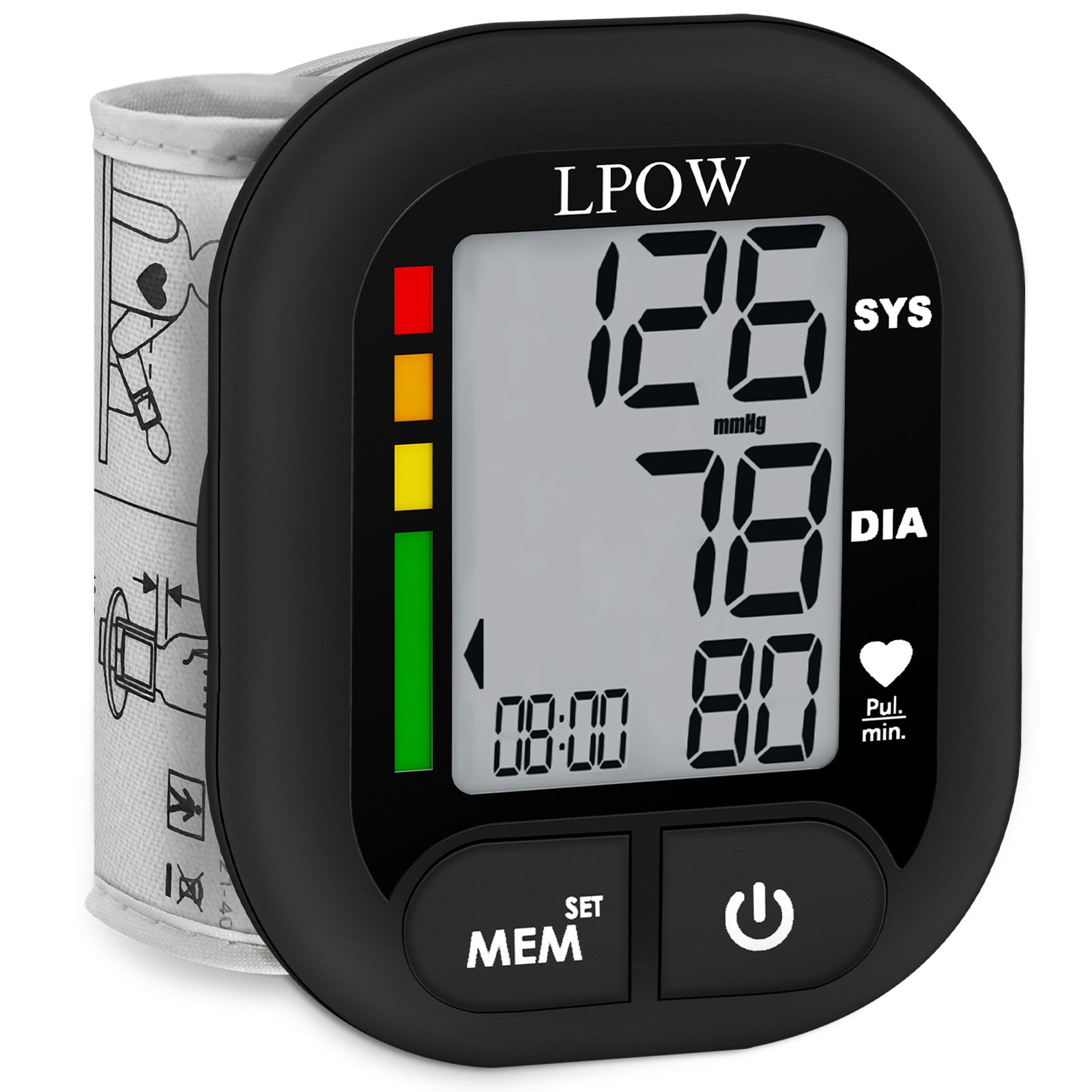 LPOW Wrist Blood Pressure Monitor - Digital BP Machine with Large LCD Display, 99 Memory Storage, Portable Carrying Case - Accurate Home Use for Adults & Seniors - Perfect for Travel, Gym & Daily Health Tracking