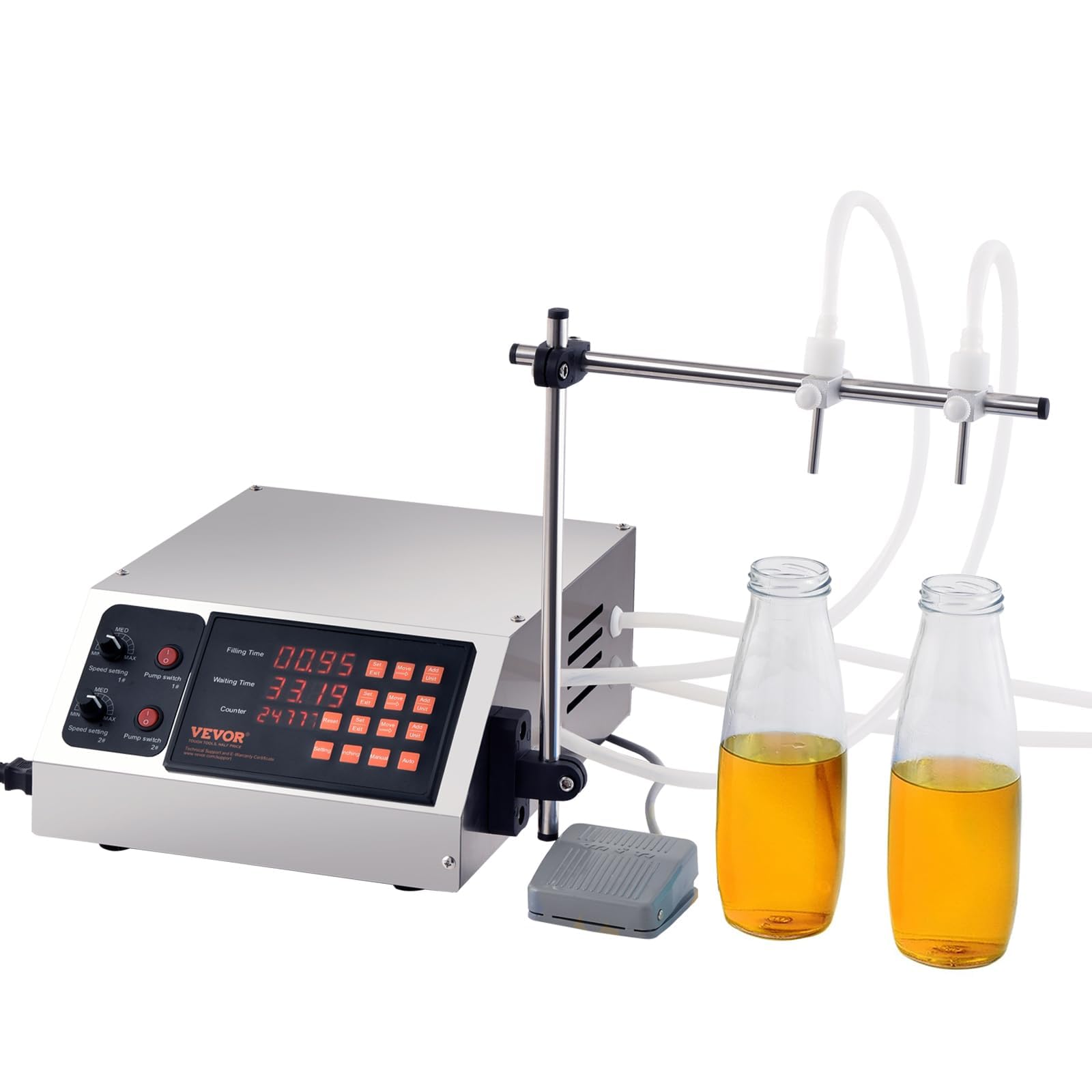 VEVOR Automatic Liquid Filling Machine 10-4000ml, Digital Bottle Filler with Dual Nozzles for Milk, Water, Wine, Beverage, Soy Sauce, Vinegar - Perfect for Home Brewing, Small Business & Commercial Bottling Operations