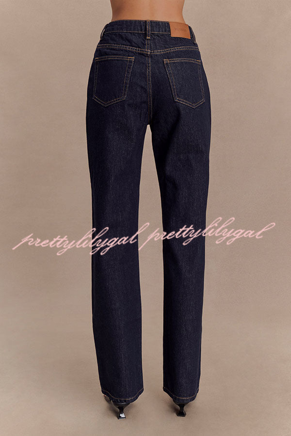 Stassi High Waist Straight Leg Jeans for Women with Pockets - Comfortable Denim Pants for Casual Wear, Office & Everyday Outfits