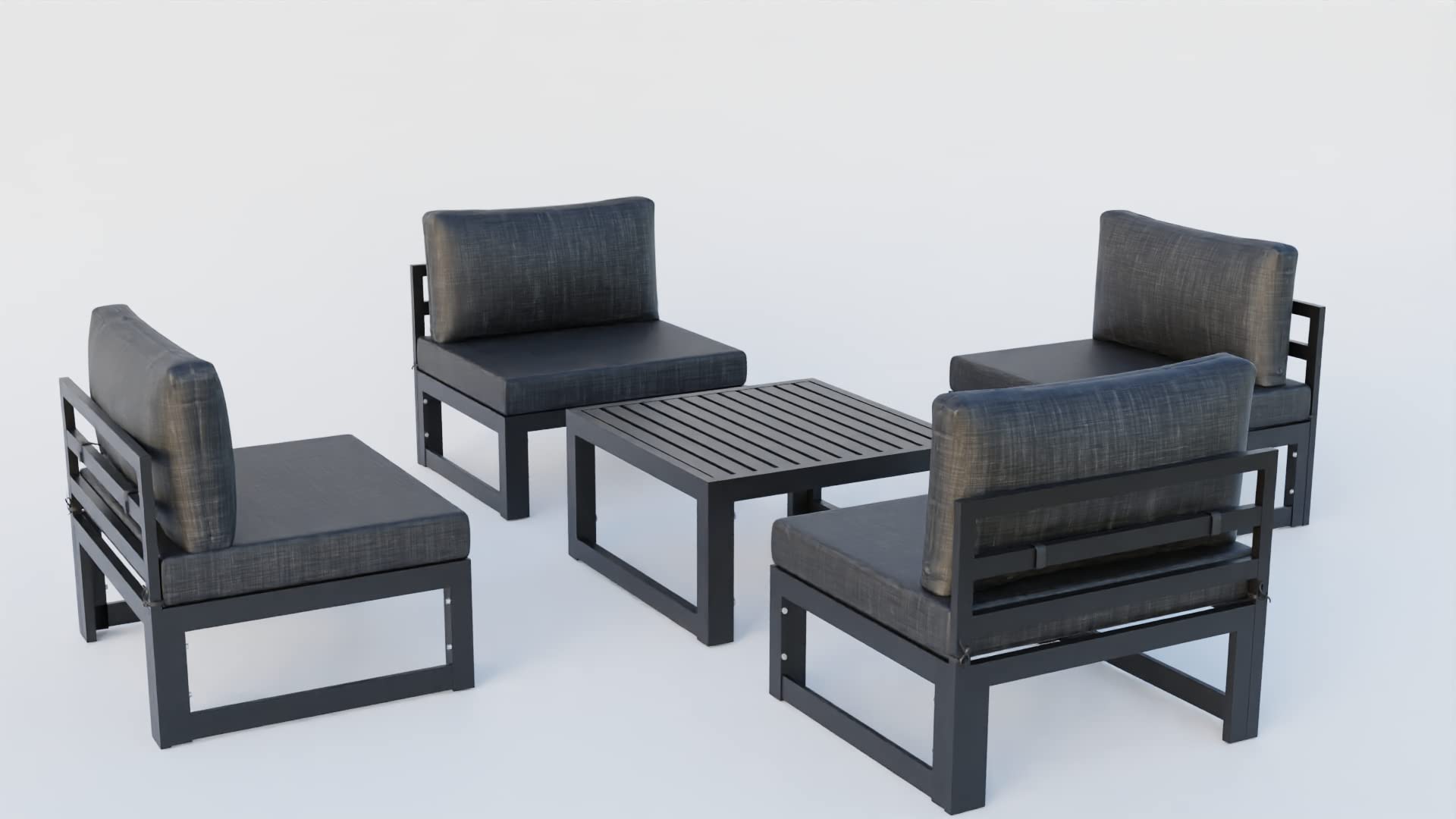 LeisureMod Chelsea 5-Piece Outdoor Patio Furniture Set - Black Aluminum Chairs & Coffee Table for Garden, Poolside, Backyard & Deck Relaxation