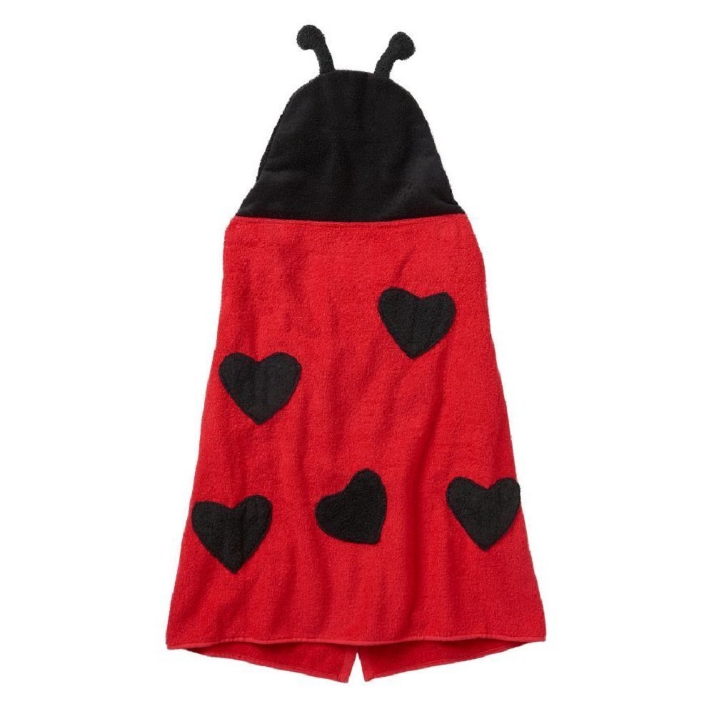 Jumping Beans Kids Hooded Bath Towel Wrap - Super Soft Absorbent Baby & Toddler Bathrobe with Fun Animal Ears (Red - Luvebug) for Post-Bath, Swimming & Beach Time
