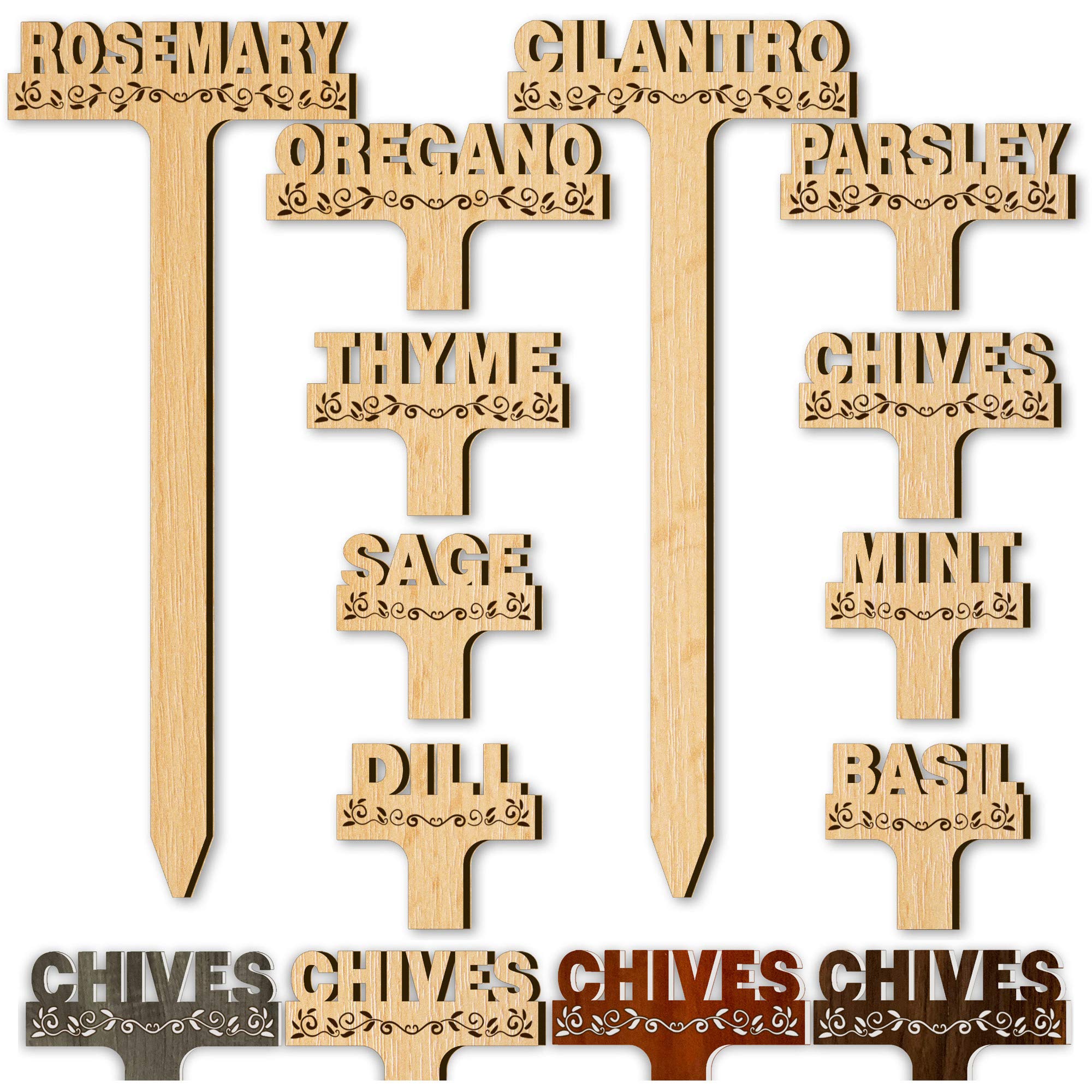 Red Tail Crafters Wood Grain Acrylic Garden Stakes - 9.5 Inch Engraved Plant Markers (10-Pack) for Herb Gardens, Vegetable Patches & Flower Beds