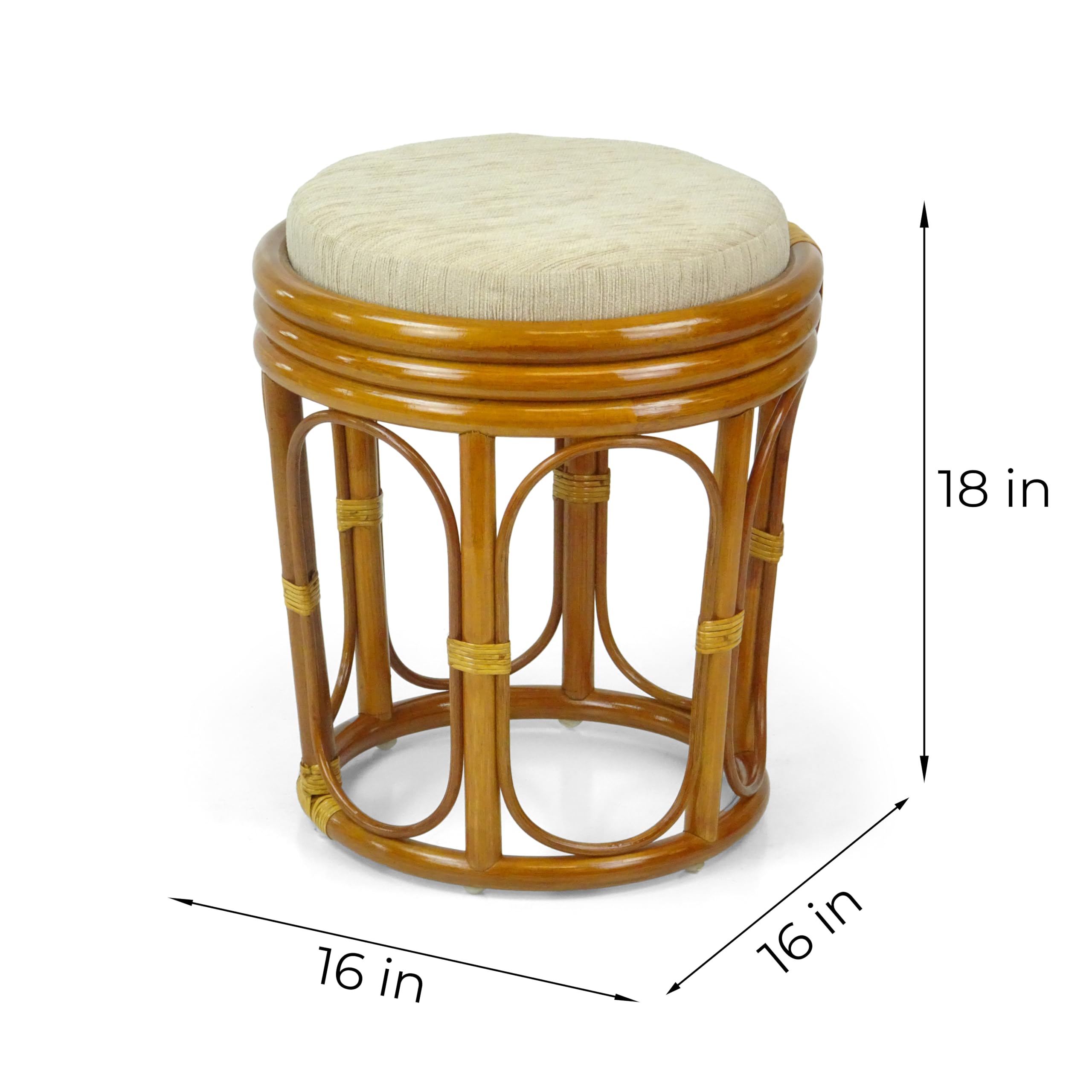 Handmade Rattan Vanity Stool for Bedroom - Fully Assembled Wicker Ottoman with Colonial Style - Perfect for Dressing Table, Makeup Seat, or Bedside Decor