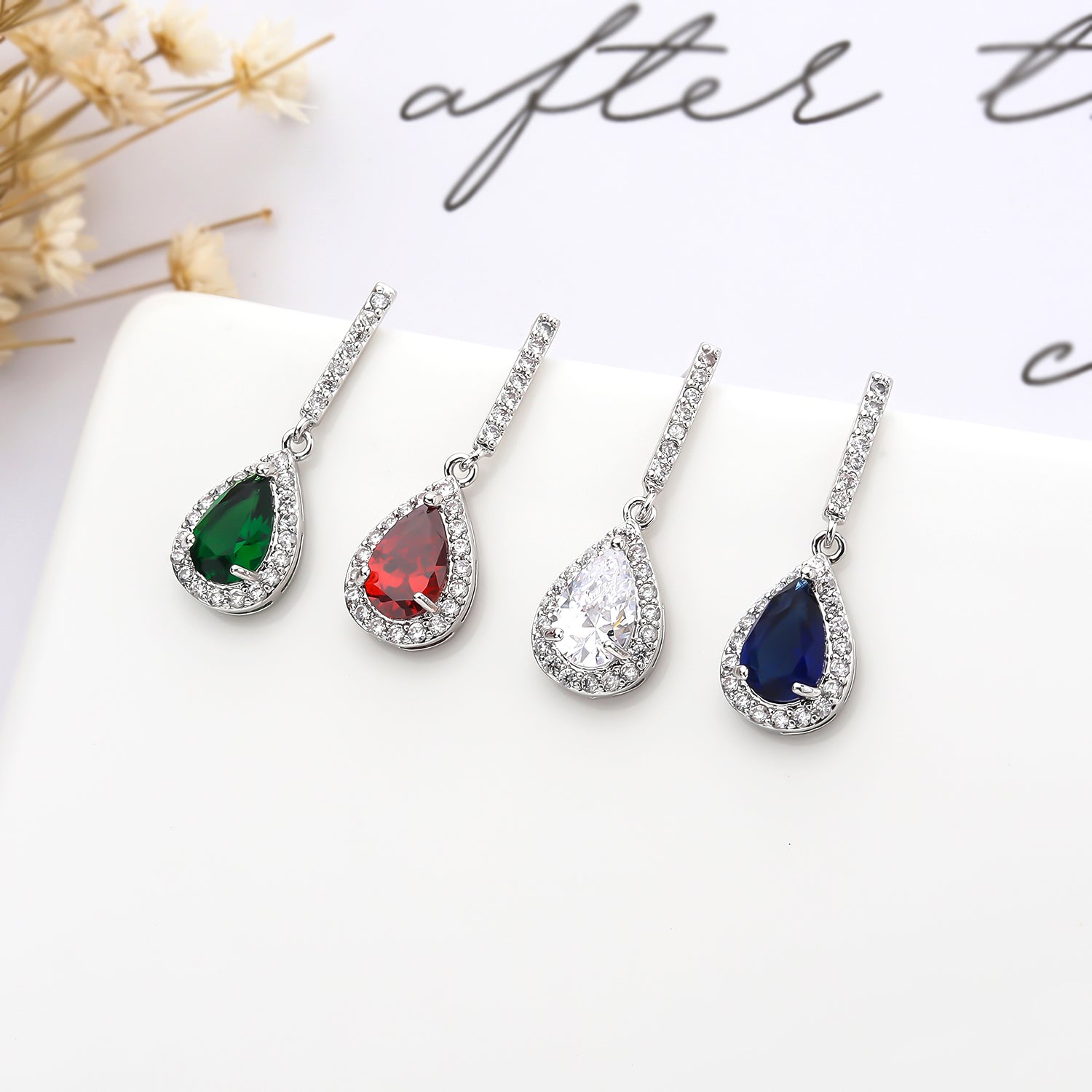 5A Cubic Zirconia Water Drop Earrings for Women - Dangle Wedding Bridal Party Jewelry Gift - Elegant Evening Wear & Special Occasion Accessories