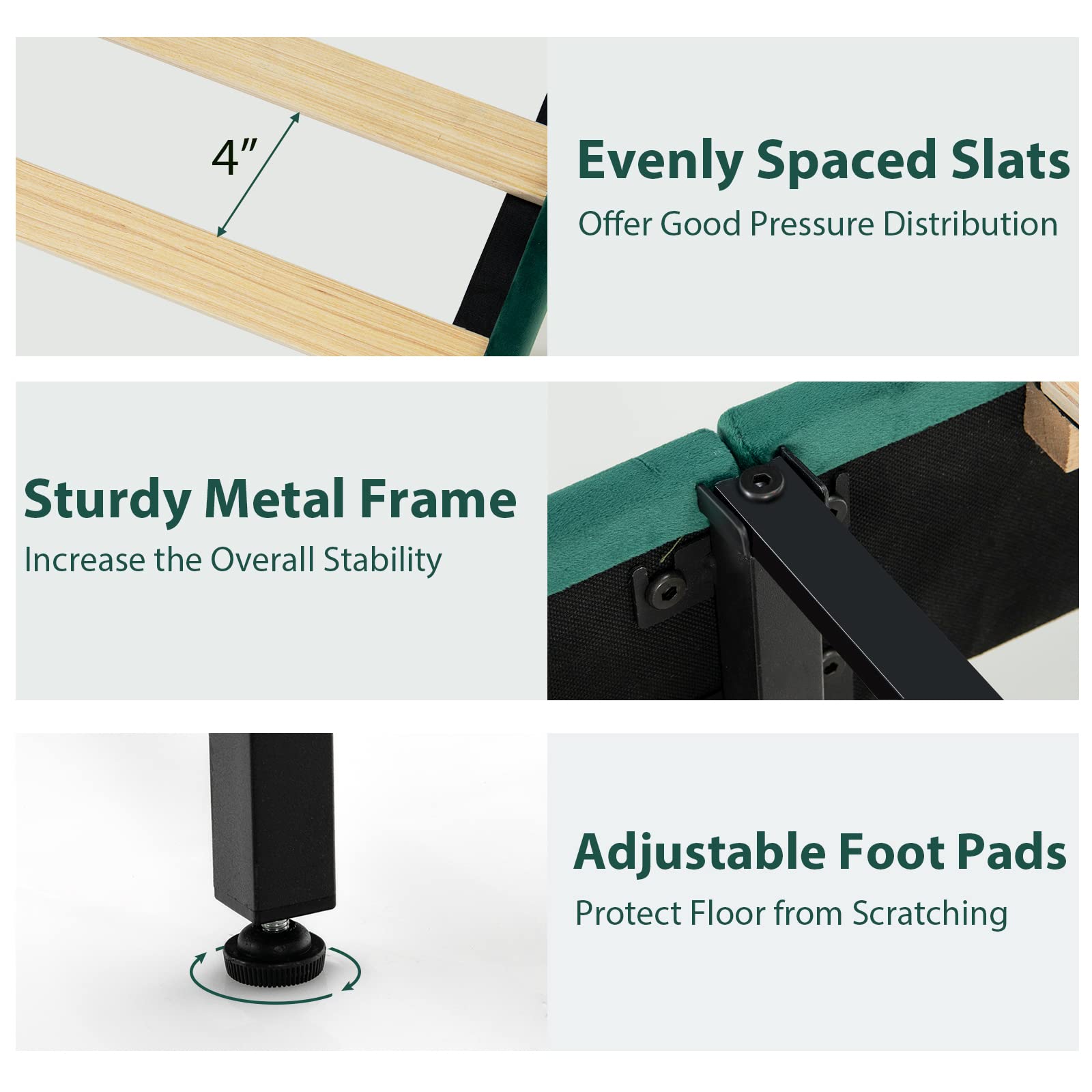 Giantex Full Size Upholstered Platform Bed Frame with Adjustable Headboard - Wooden Slat Support, Heavy Duty Gold Trim Tufted Design - No Box Spring Needed - Easy Assembly - Green Velvet - Perfect for Modern Bedrooms, Guest Rooms & Small Spaces