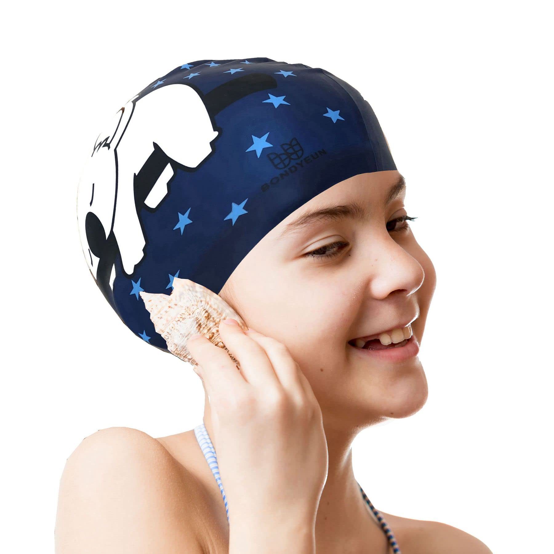 **BONDYUEN Silicone Swim Cap for Kids, Boys, Girls, Men & Women - Fun Cute Design Patterns for Short & Medium Hair - Ideal for Swimming Lessons, Pool Parties & Water Sports**