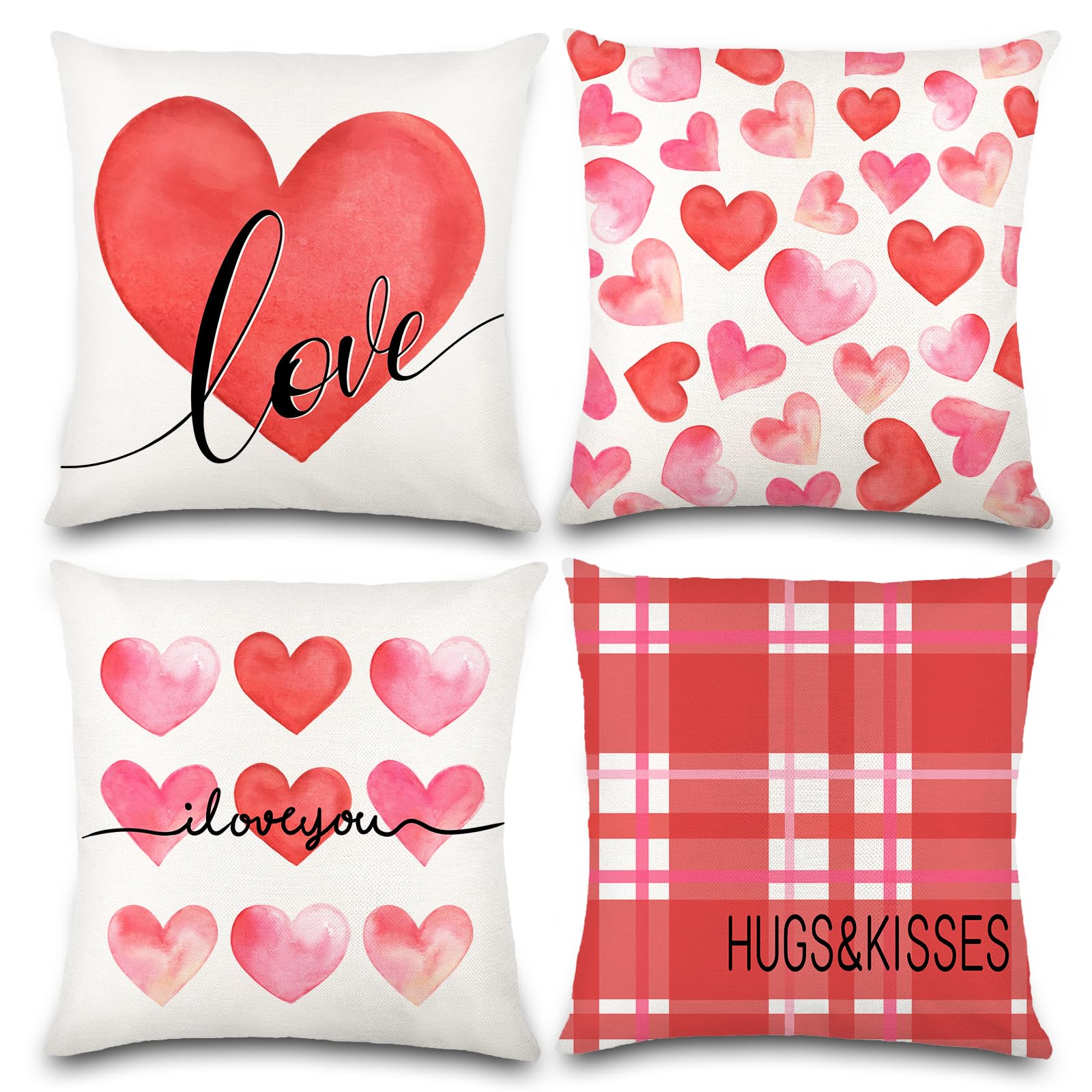 4pcs Valentine's Day Heart Pillow Covers 18x18 Inch - Romantic Love Cushion Cases for Sofa, Couch & Home Decor (Perfect for Valentine's Gifts, Anniversary & Couples Bedroom Decor)