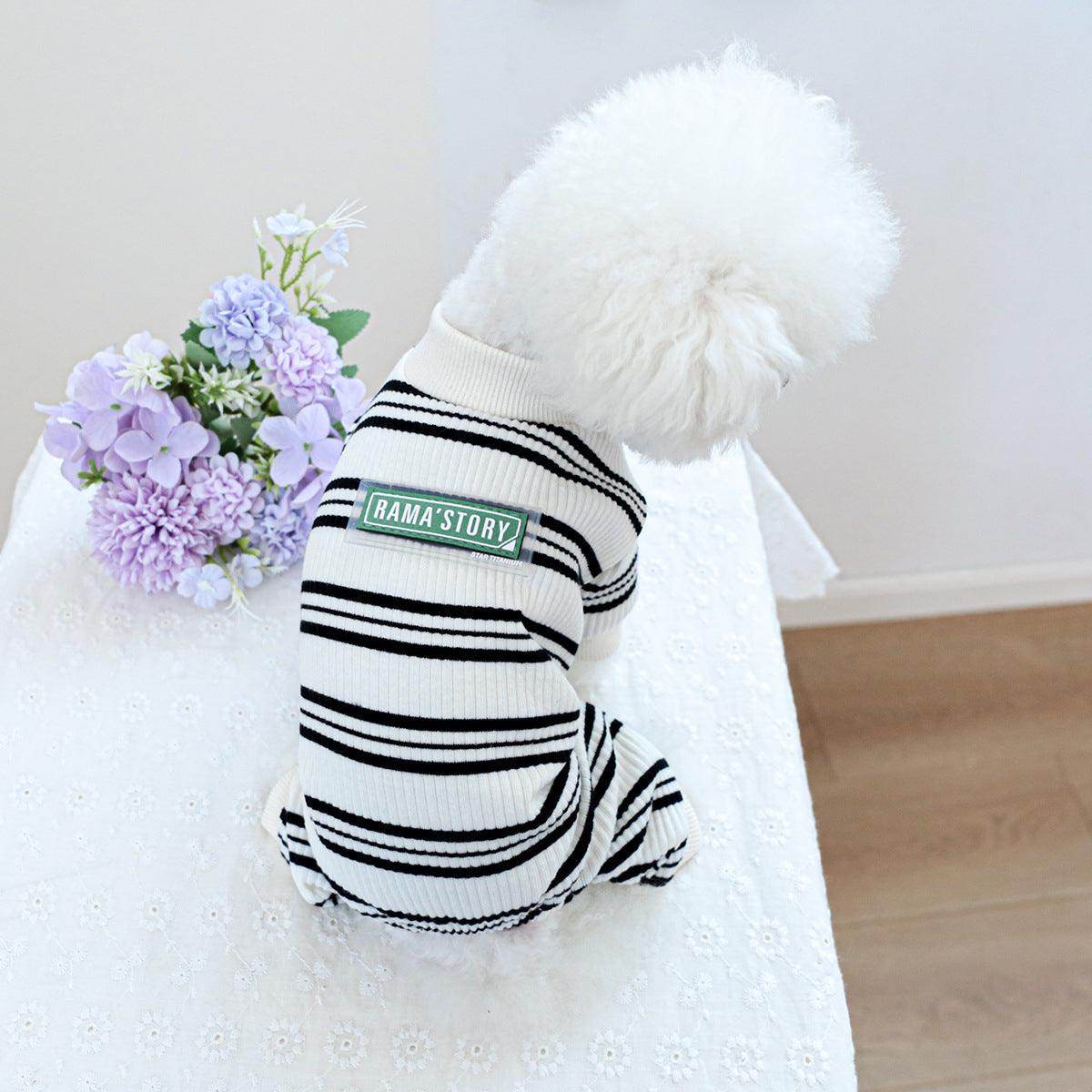 Pet Clothes for Dogs and Cats - Black & White Striped One-Piece Home Outfit | Cozy Indoor Wear for Pets | 826130083807