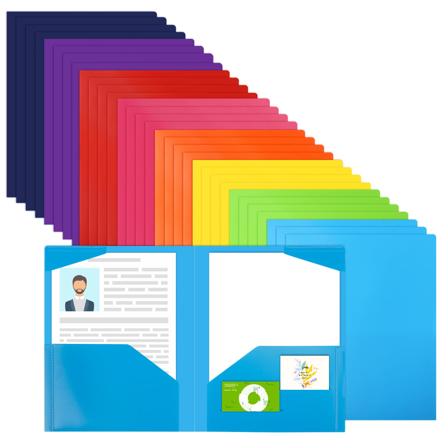 EOOUT 32-Pack Heavy Duty Plastic Folders with 4 Pockets - Letter Size File Folders for Office, School & Home Organization - 8 Assorted Colors - Perfect for Document Storage, Filing & Classroom Supplies