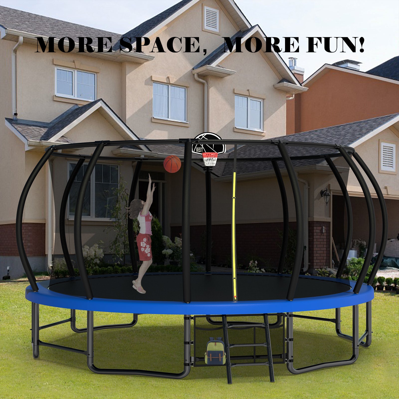 16FT Heavy Duty Outdoor Trampoline for Kids & Adults - ASTM Approved Pumpkin Shape with Curved Poles & Anti-Rust Coating | Perfect for Backyard Fun, Family Exercise, and Outdoor Recreation