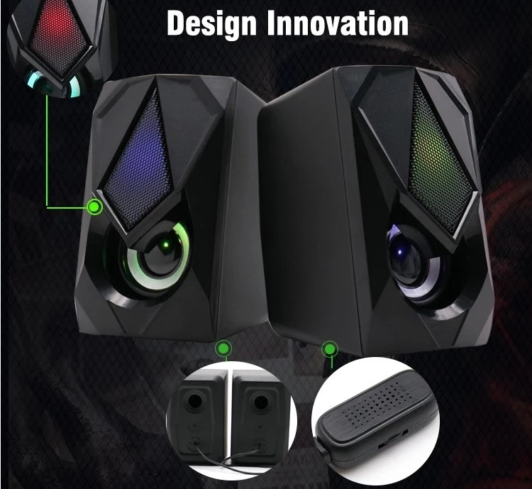 RGB LED Gaming Speakers with Colorful Lights - USB Powered PC Computer Speakers for Desktop, Laptop, PS4, Xbox, TV - Perfect for Gaming Setups, Home Office & Entertainment Systems (2 Pack)
