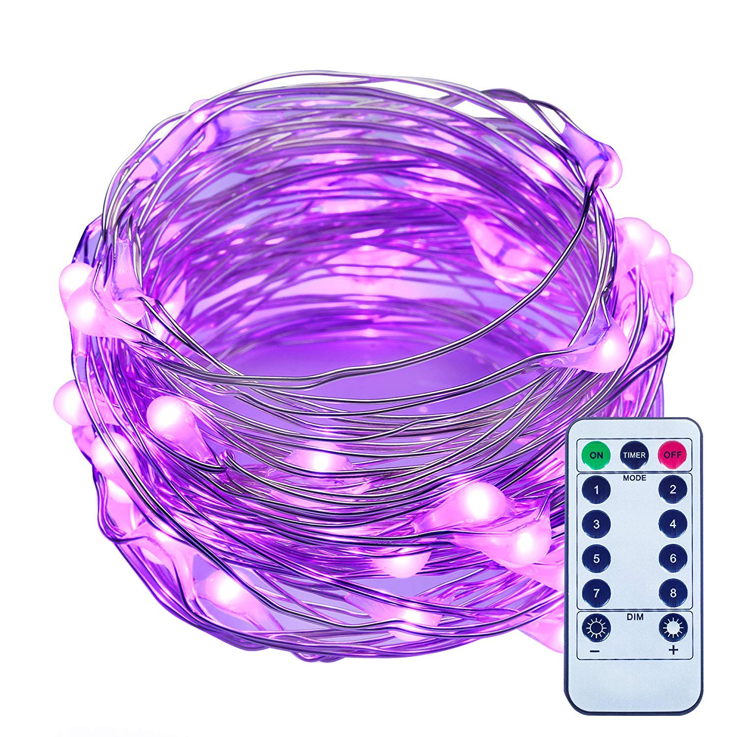 ITART 16ft Battery Operated LED String Lights with Remote Control - Purple Starry Fairy Lights, 50 LEDs Copper Wire for Bedroom, Wedding, Party, Christmas Decorations