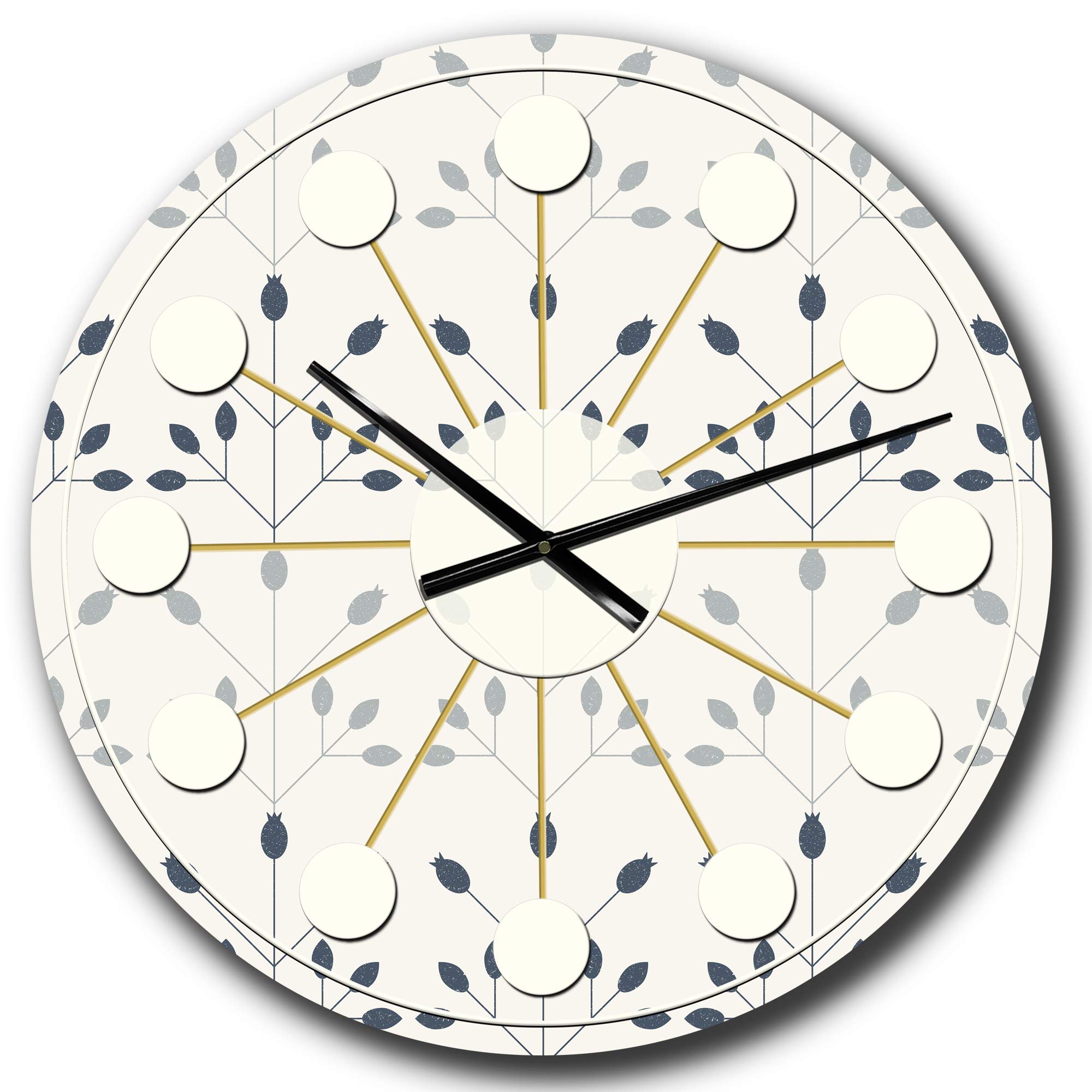 Designart Floral Retro Botanical Pattern I Mid-Century Modern Round Wall Clock - Vintage Metal Wall Art for Home, Living Room, Bedroom & Office Decor | Perfect for Boho, Farmhouse & Retro Interior Design Styles