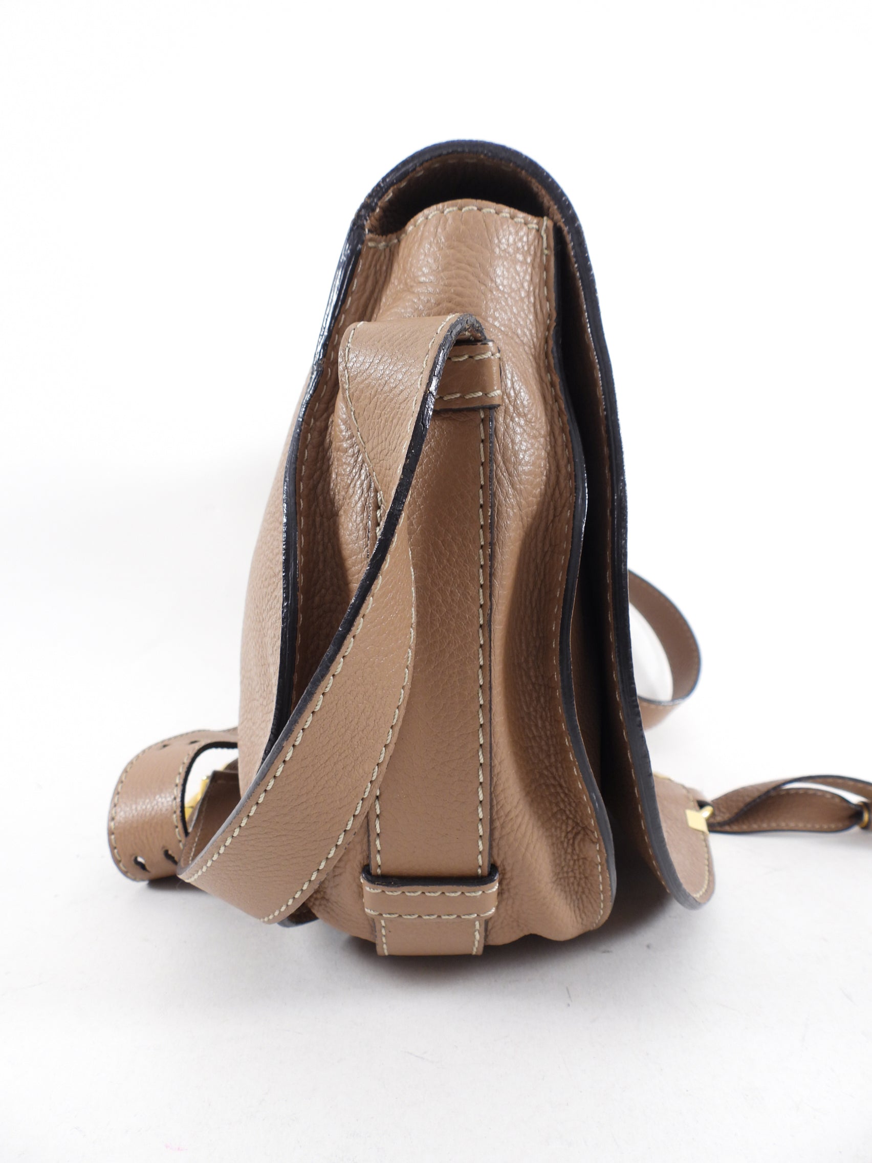 Chloe Light Brown Leather Marcie Saddle Crossbody Bag for Women - Stylish Shoulder Purse with Adjustable Strap, Perfect for Work, Travel & Everyday Use