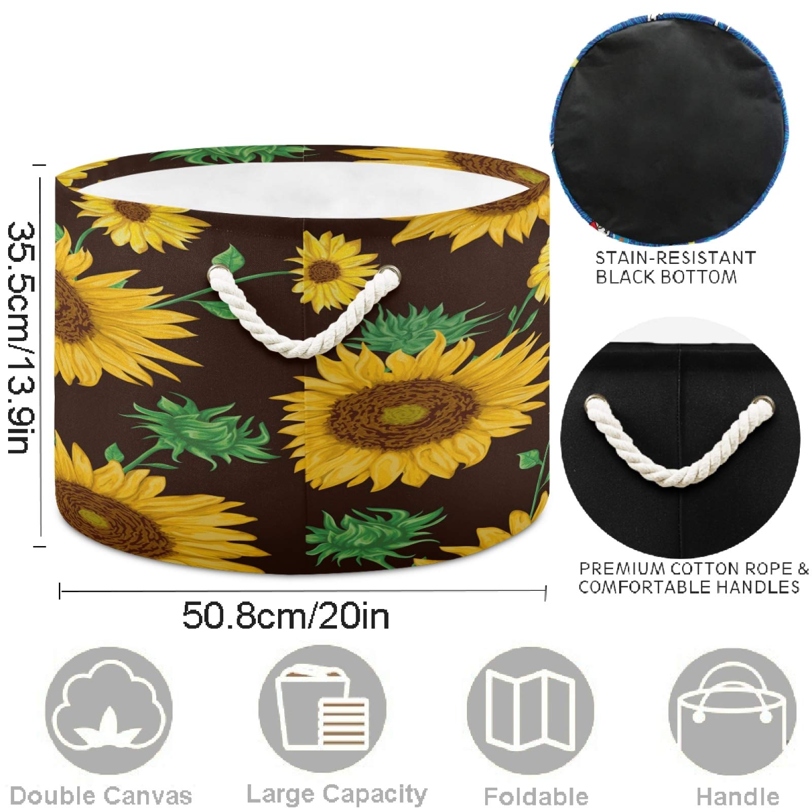 Visesunny Classic Sunflower Canvas Storage Basket - Waterproof Toy Organizer Bin, Nursery Hamper & Laundry Basket for Kids Room, Playroom, Shelves | Perfect for Toy Storage, Gift Wrapping & Home Organization