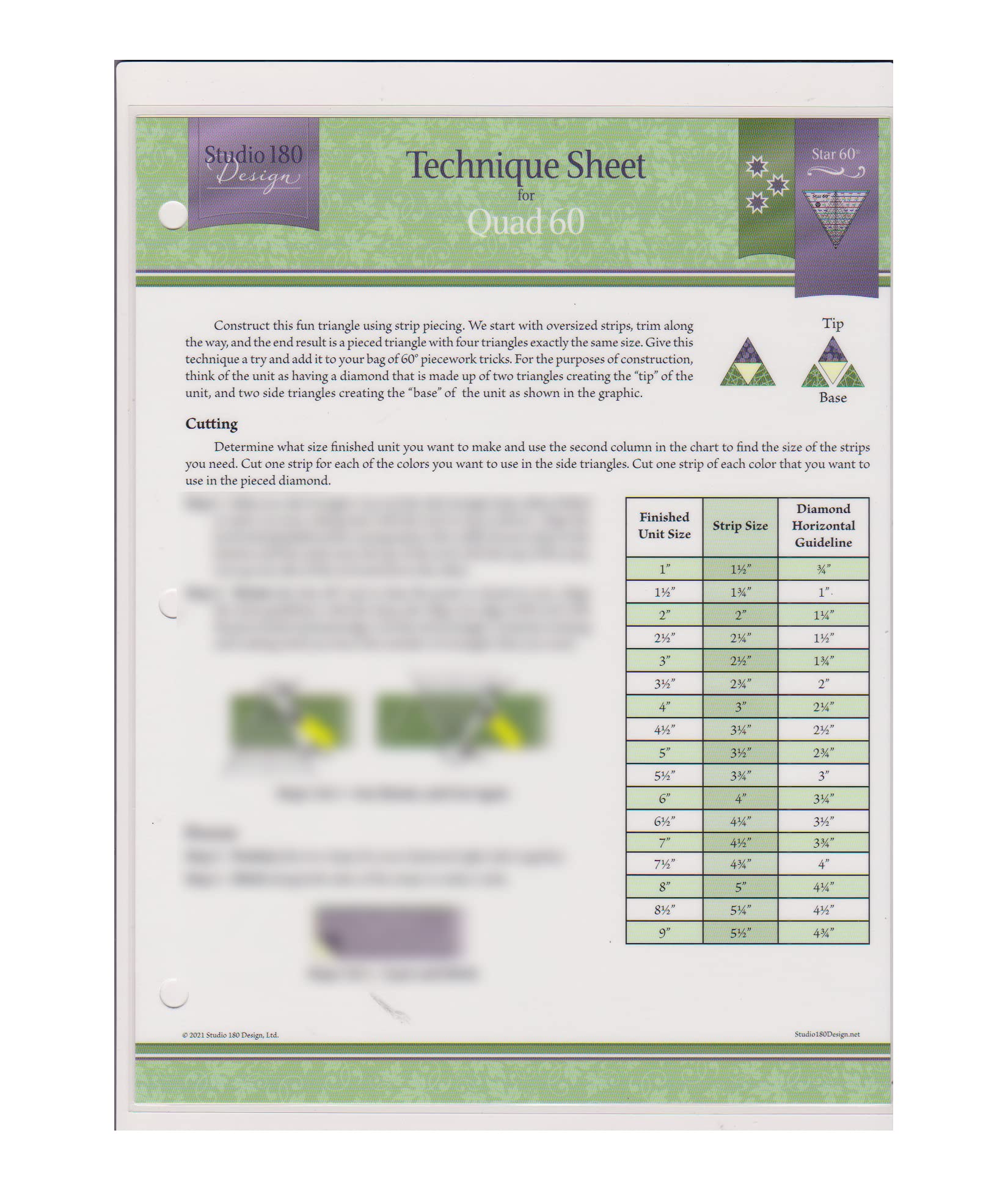 Star 60 Tool Technique Sheet No. 30 - White Paper Guide for Creating Quad 60 Quilt Blocks | Perfect for Quilting Projects, Patchwork Designs & DIY Crafting