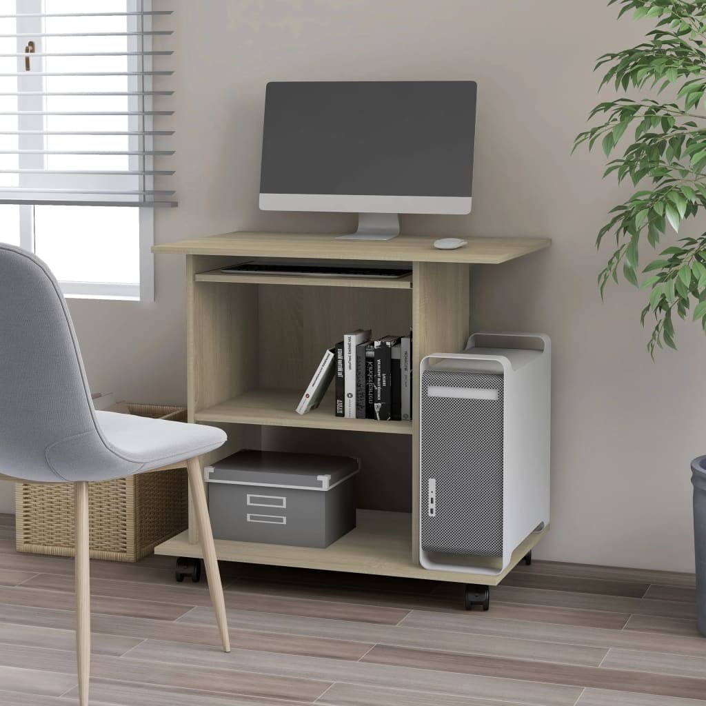 Modern Computer Desk with Storage & Casters - 31.5