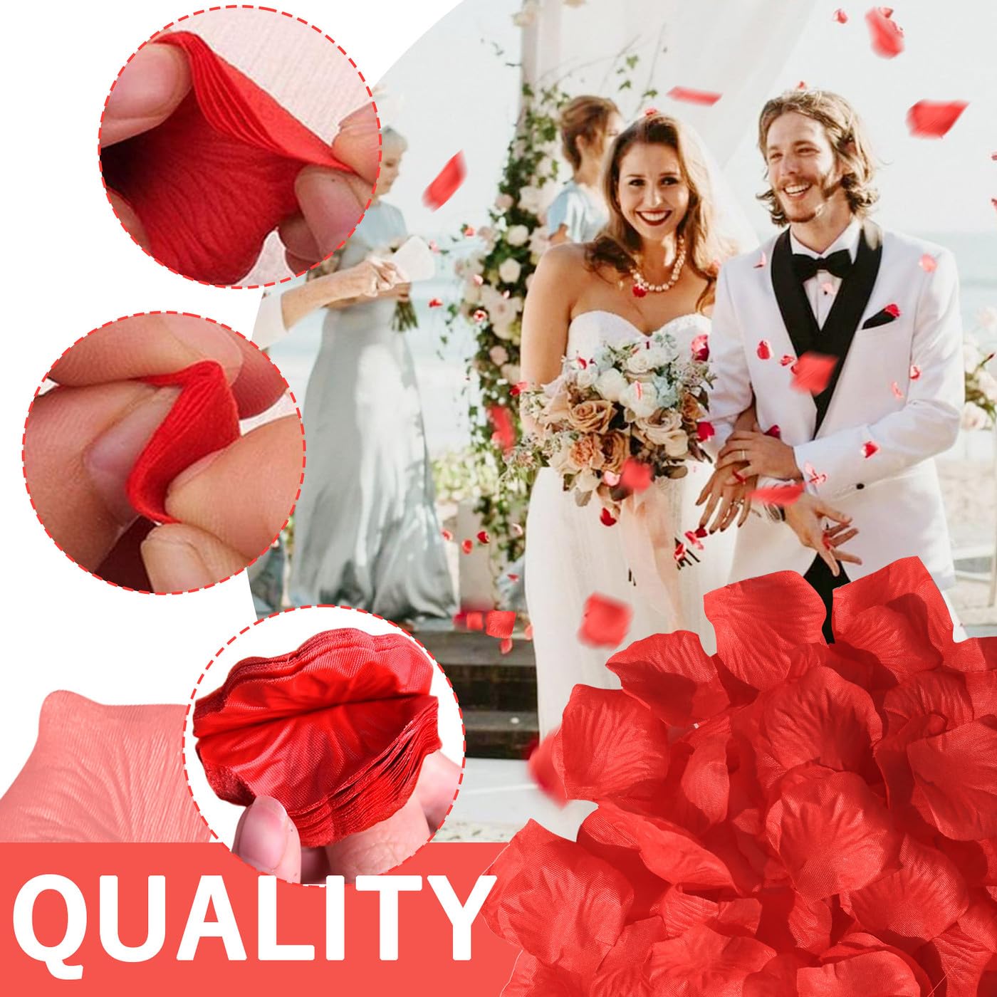 1500 PCS Artificial Silk Red Rose Petals - Bulk Fake Flower Petals for Wedding Decor, Romantic Night, Party, Engagement - Perfect for Aisle Scattering, Table Centerpieces, and Photo Backdrops