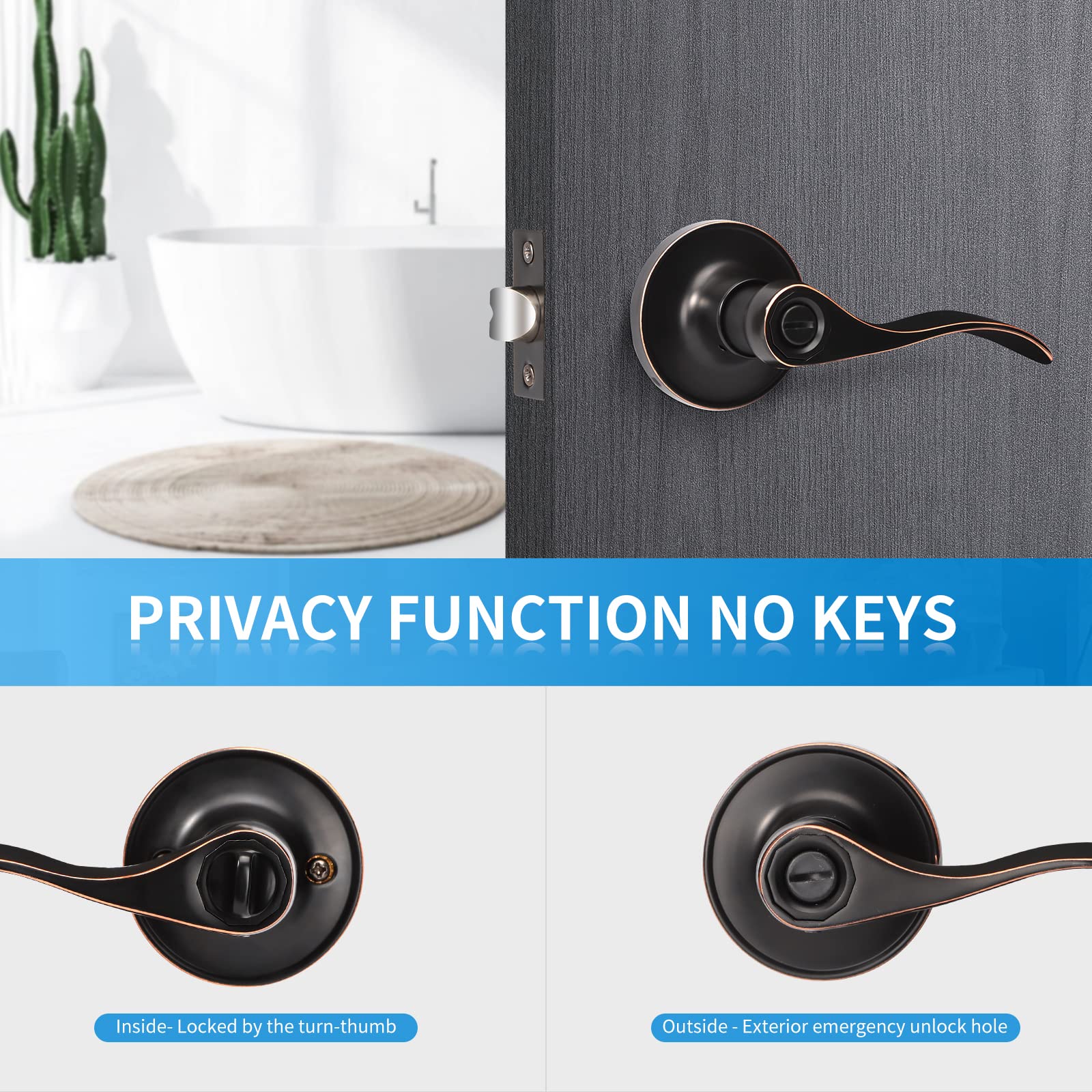 Infun 3 Pack Oil Rubbed Bronze Door Levers - Keyless Privacy Door Lockset for Bedroom & Bathroom, Elegant Wave Handle Design - Perfect for Home Interior, Office, and Rental Properties (Lock from Inside)