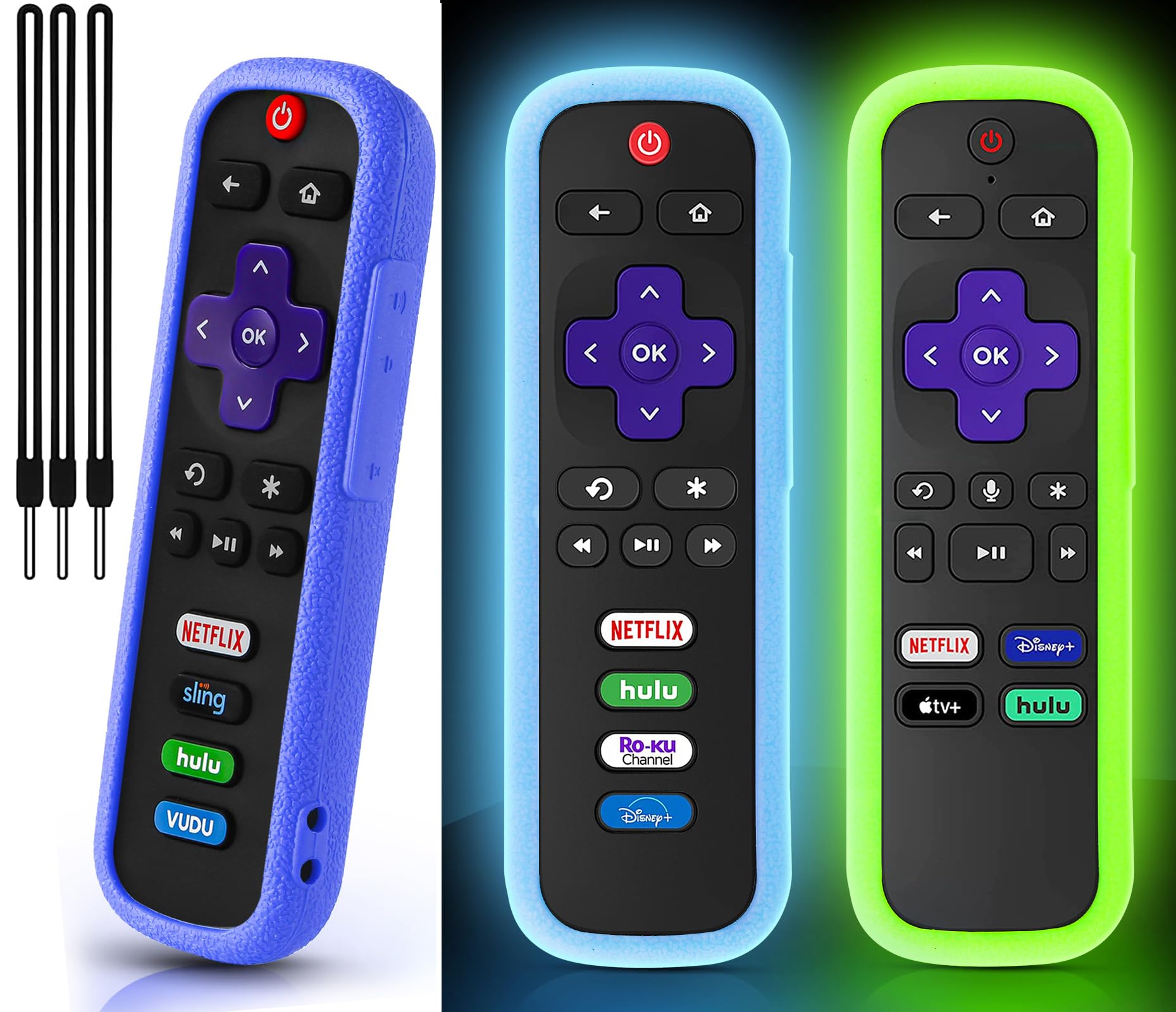 3Pack Roku Remote Cover - Glow Green Blue for Voice Remote/TCL/Hisense - Home Theater Use