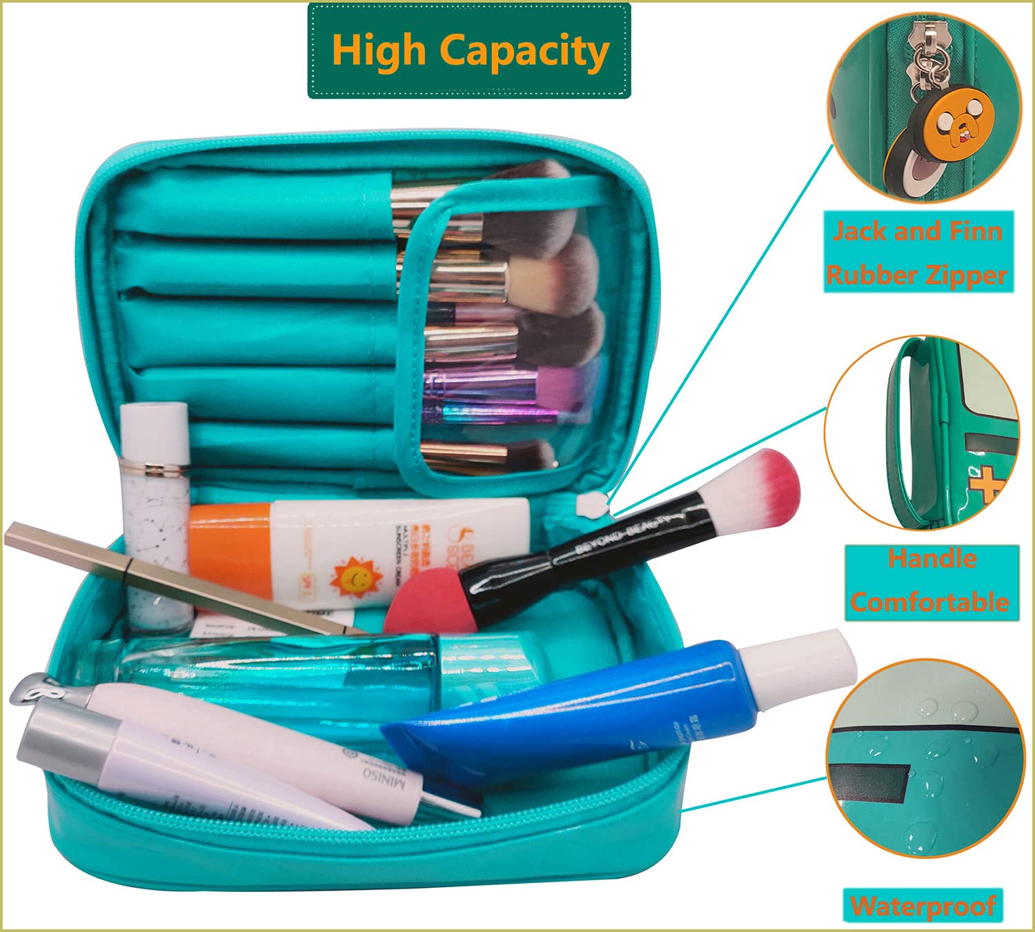Beemore Merch Makeup Bag - Large Cosmetic Organizer with Brush Storage, Travel Toiletry Bag for Women, Reusable Pencil & Pen Case - Perfect for Travel, Gym, and Daily Makeup Organization