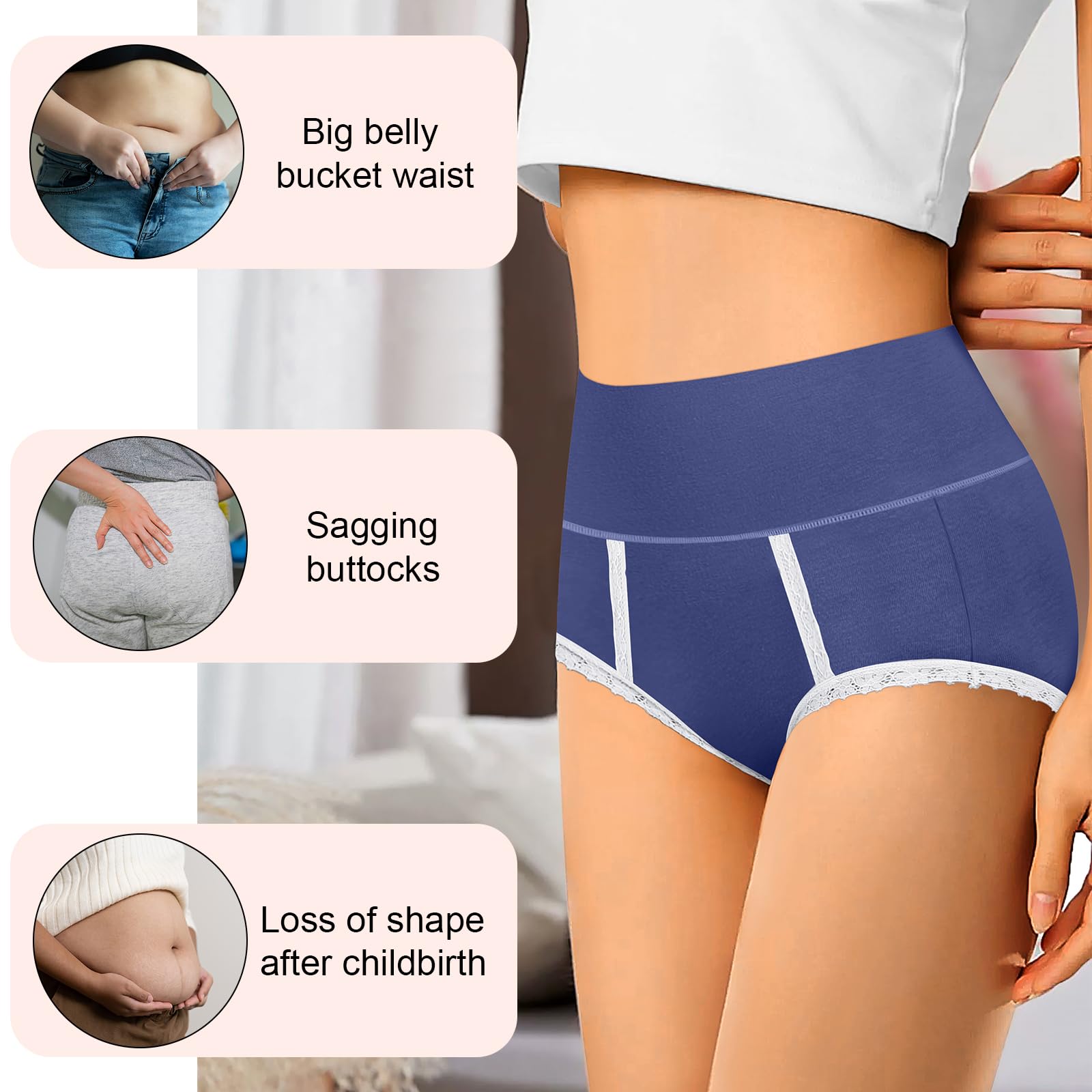 UMMISS Women's Cotton Underwear - High Waisted Full Coverage Panties - Postpartum Soft Breathable Briefs - No Muffin Top - Comfortable for Everyday Wear & Maternity Recovery