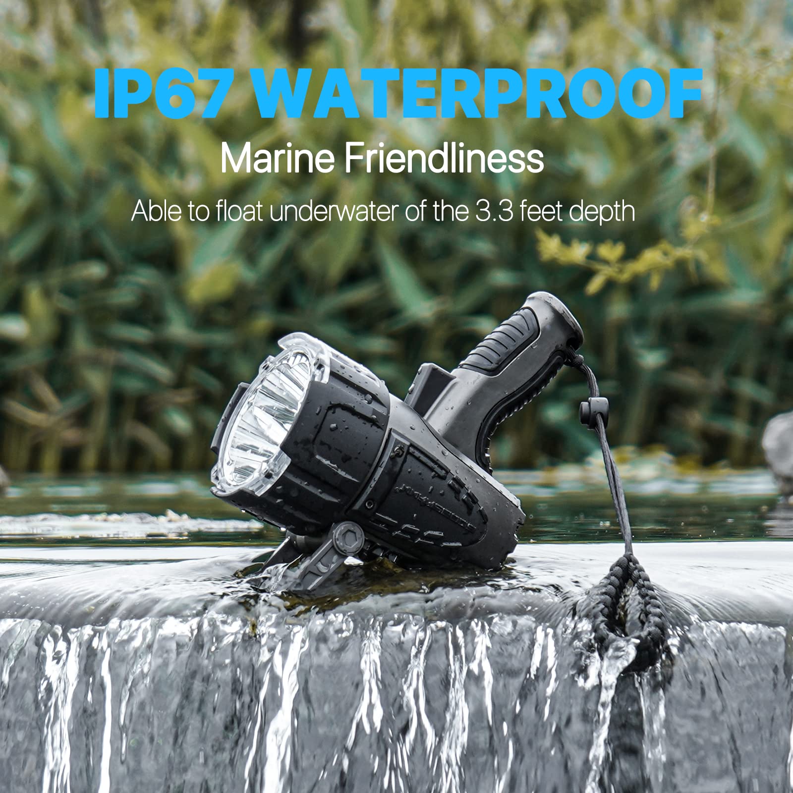 GOODSMANN 10000 Lumen Waterproof Rechargeable LED Marine Spotlight - Hunting Flashlight with EVA Carrying Case (Model 9903-C103-01A) | Perfect for Boating, Camping, Emergency & Outdoor Adventures