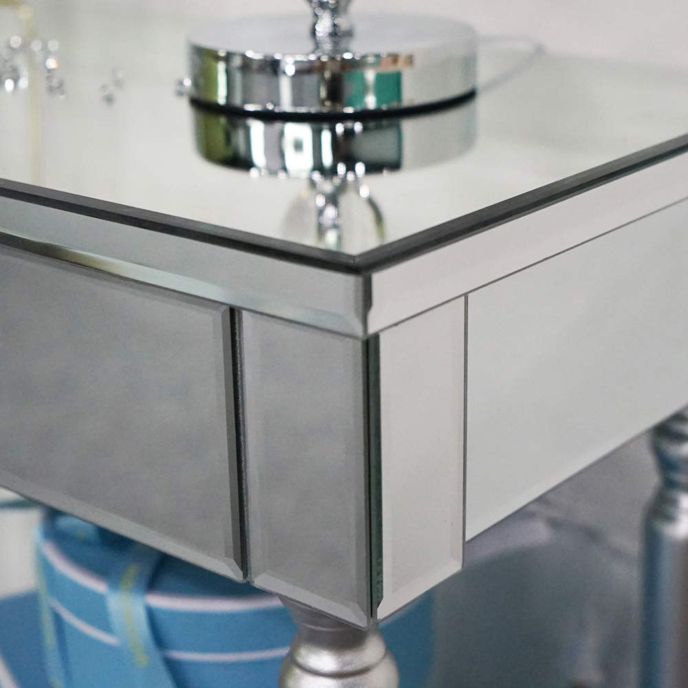 2 Tier Premium Mirrored Console Table with 2 Drawers - Silver Entryway Table for Hallway, Living Room & Bedroom Decor