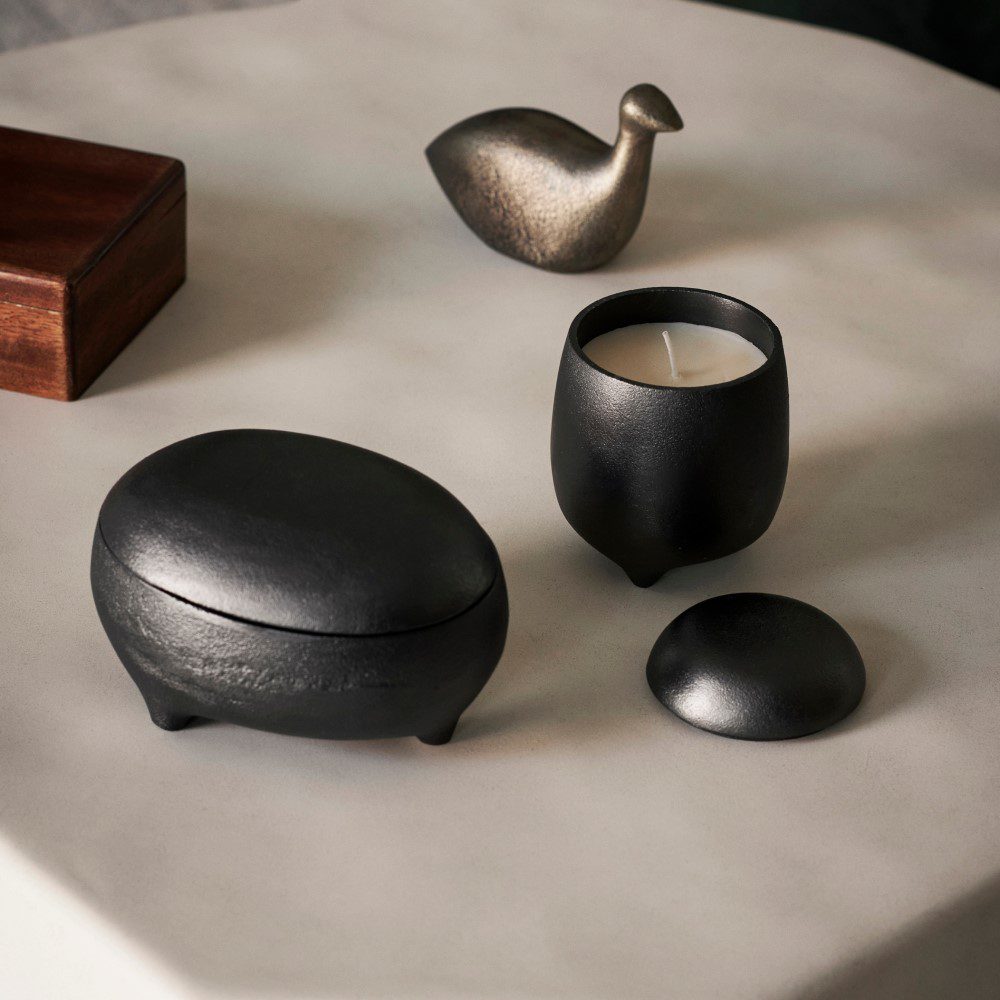 FERM LIVING Evoke Twin Candle Holder - Blackened Aluminium Modern Home Decor for Living Room, Bedroom & Dining Table Centerpiece