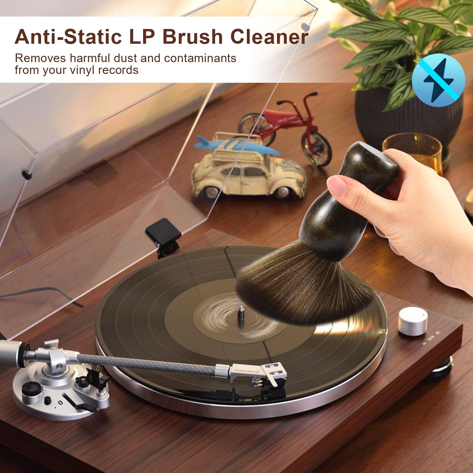 2 Pack Anti-Static Record Brush - Vinyl LP Cleaner for Albums, CDs & Electronics