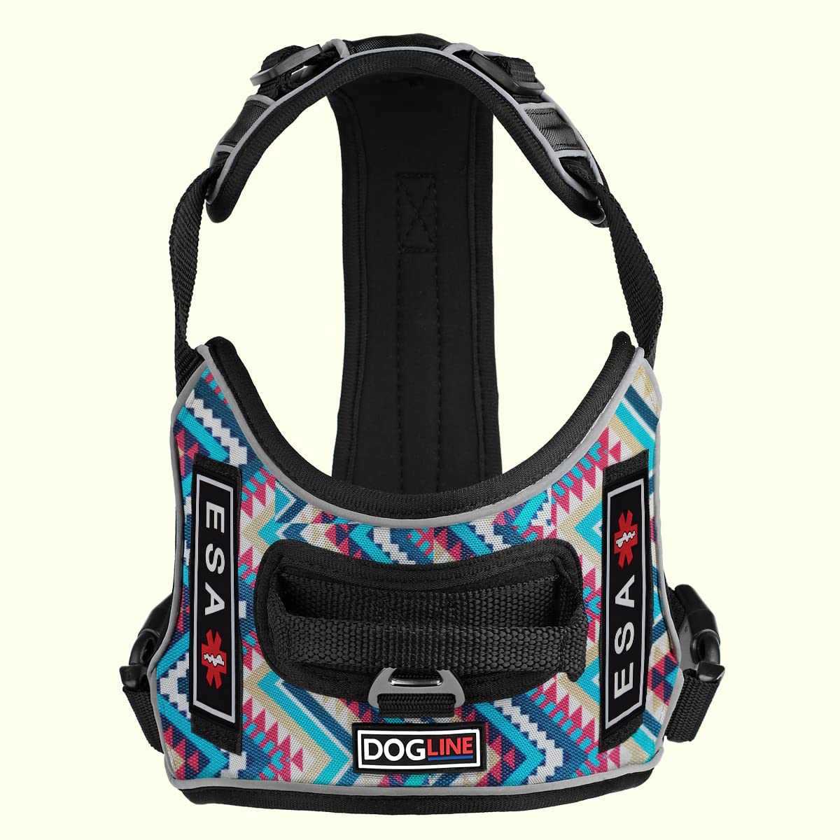 No-Pull Dog Harness with 3D Rubber Patches & Reflective Strips - Soft Comfortable Vest for Small to Medium Dogs (18-22 inches) - Quick Release Buckles & Top Handle - Perfect for Walking, Training & Outdoor Adventures - Aztec Design Black Hardware