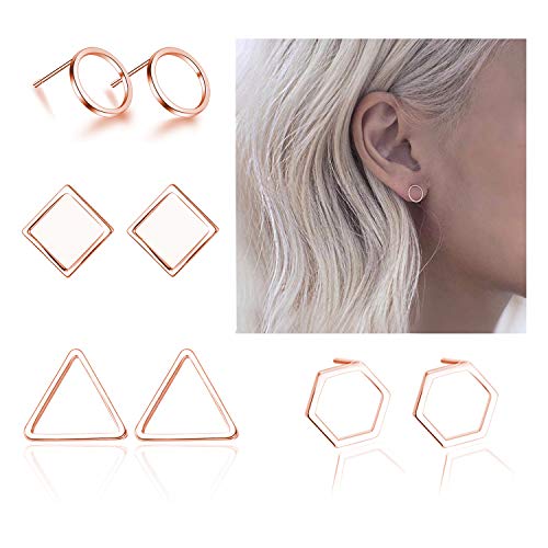 C3：4 pairs rose gold geometric stud earrings
