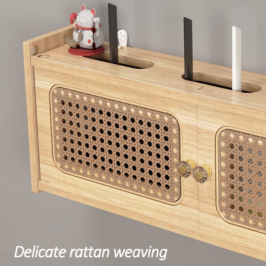 Wooden Wall Mount Shelf for WiFi Router, Internet Modem, Cable Storage Box - Organize TV Set-Top Box, Patch Panel & Network Devices - Home Office & Living Room Decoration Solution