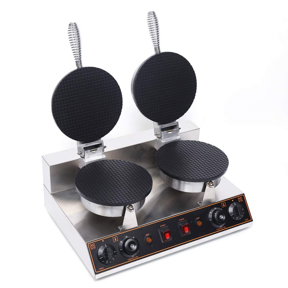 110V 1200W Electric Waffle Cone Maker Machine with Nonstick Coating & Dual Baker - Adjustable Temperature & Timer Control - Perfect for Ice Cream Shops, Bakeries, Restaurants and Home Use (Make Delicious Waffle Cones for Ice Cream, Desserts & Snacks)